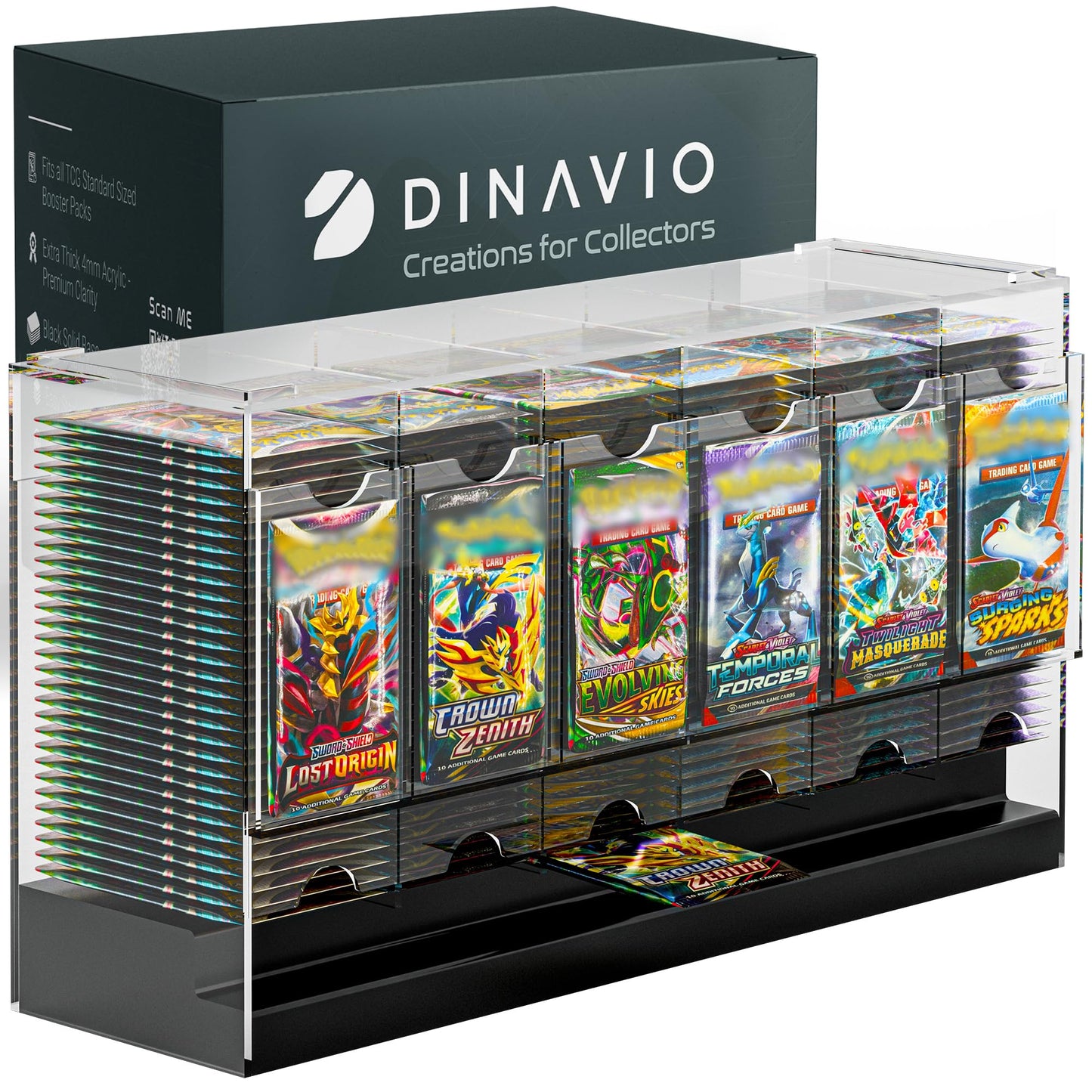 Dinavio Crafthouse 6-Slot Booster Pack Dispenser – Black Base, 240 Pack Capacity, 4mm Acrylic Stackable