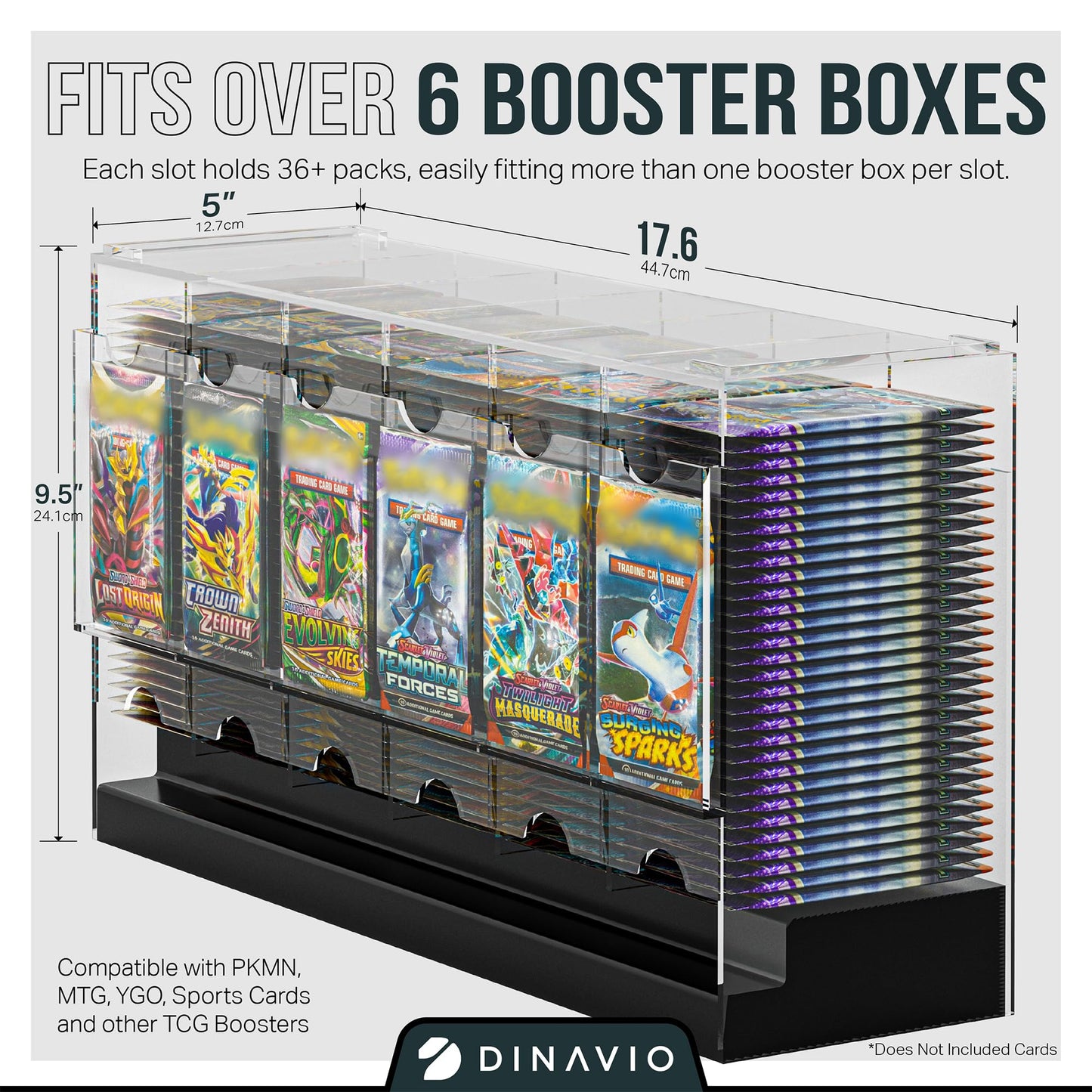 Dinavio Crafthouse 6-Slot Booster Pack Dispenser – Black Base, 240 Pack Capacity, 4mm Acrylic Stackable