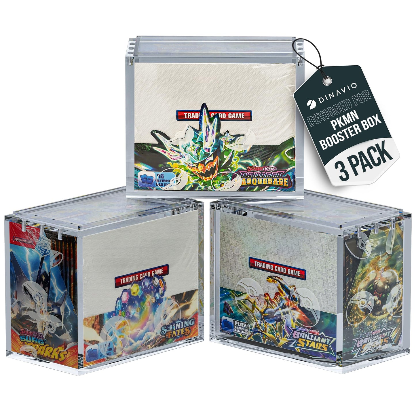 Dinavio Crafthouse PKMN Booster Box Case – 3 Pack Acrylic Display, Ultra Thick 8mm+5mm