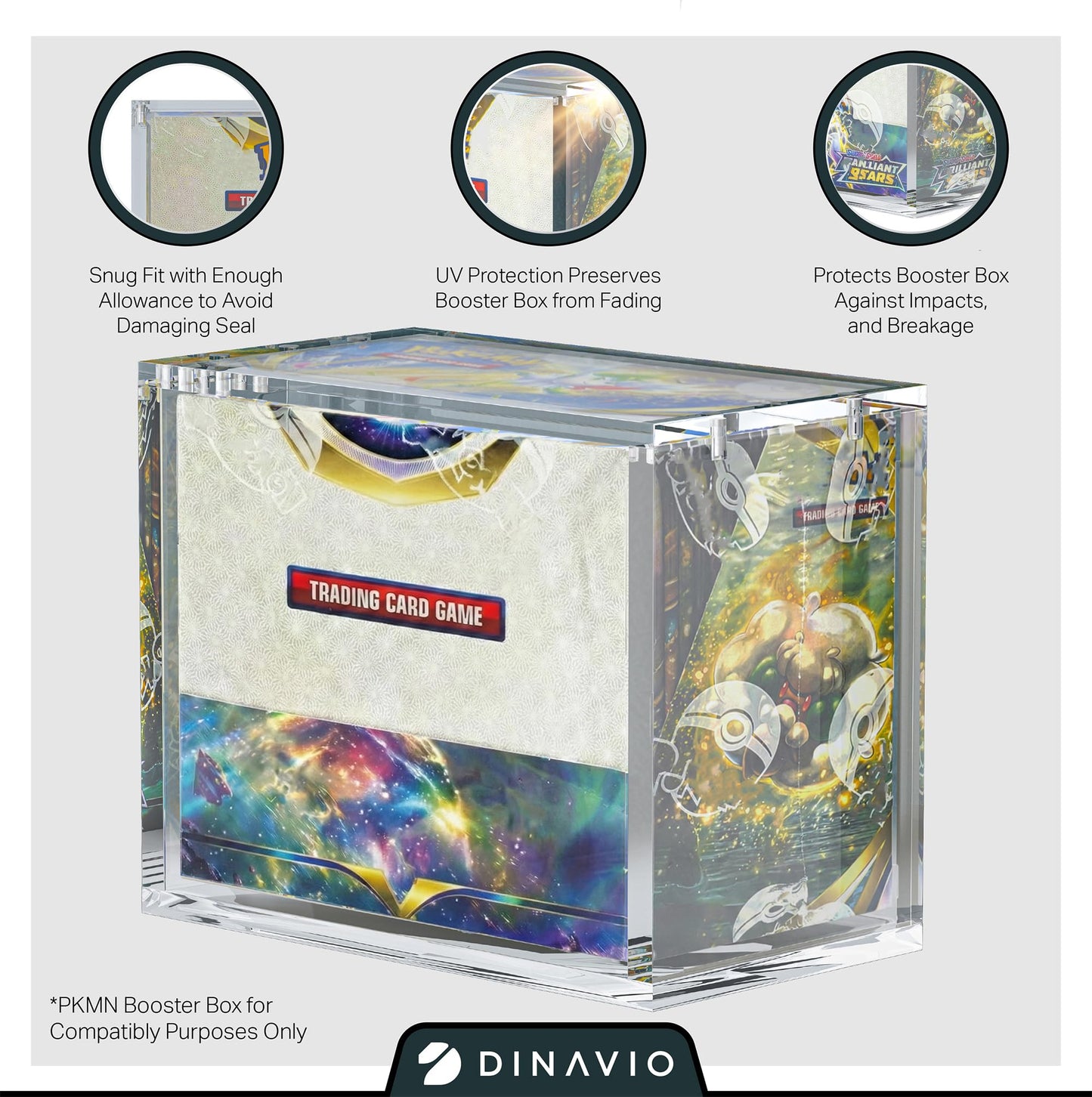 Dinavio Crafthouse PKMN Booster Box Case – 3 Pack Acrylic Display, Ultra Thick 8mm+5mm