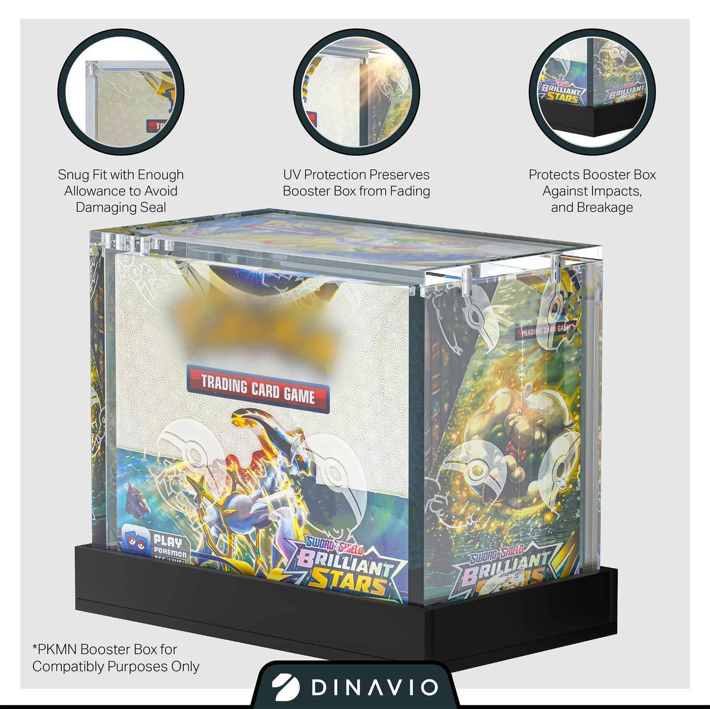 Dinavio Crafthouse PKMN Booster Box Case – Acrylic Display Protector with 8mm + 5mm Magnets, Black Base