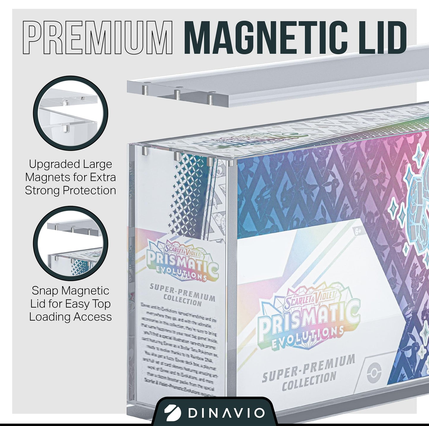 Dinavio Crafthouse Prismatic Evolutions Display Case – Magnetic Lid, 8mm + 5mm Acrylic