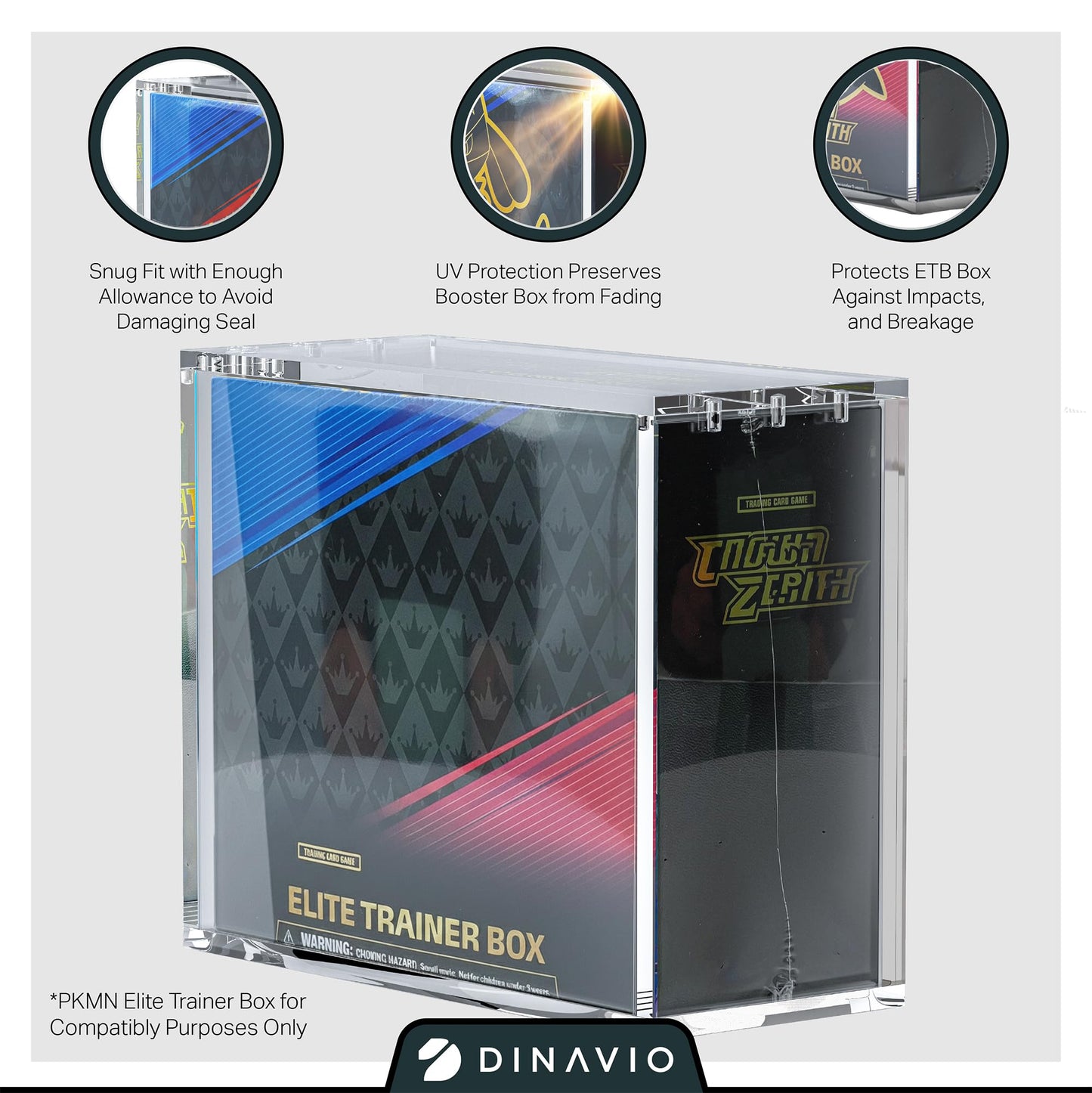 Dinavio Crafthouse Elite Trainer Box Display Case – Stackable Ultra Thick Acrylic (8mm + 5mm) with 5x3mm Magnets