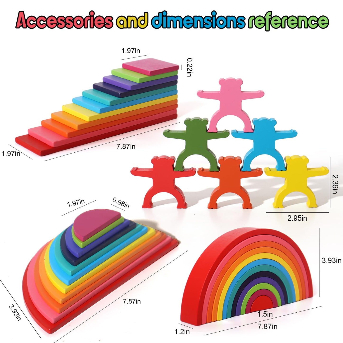 Dinhon 40-Piece Wooden Rainbow Stack Set – Montessori-Style Blocks for Toddlers 1-4+
