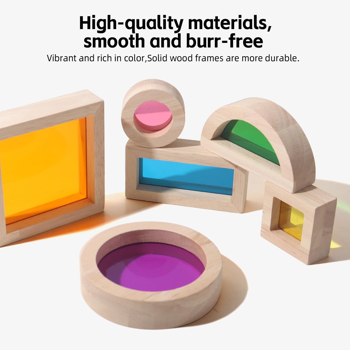 Dinhon 32-Piece Rainbow Building Blocks Set – Dual-Material Wooden & Acrylic Blocks for Toddlers and Preschoolers