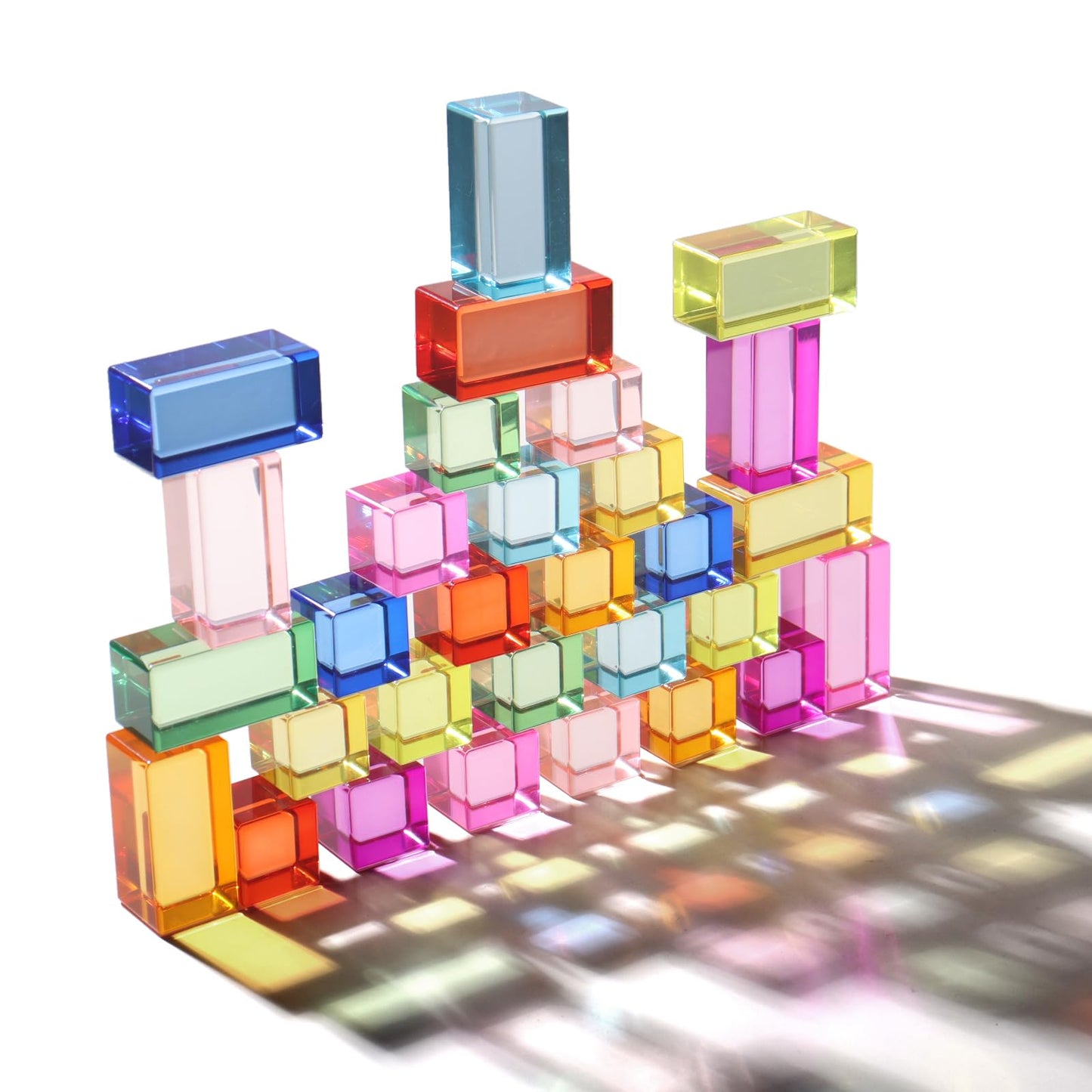 Dinhon 30 Pcs Mixed Acrylic Blocks Set – 10 Long + 20 Cube Rainbow Blocks for Toddlers 1-4