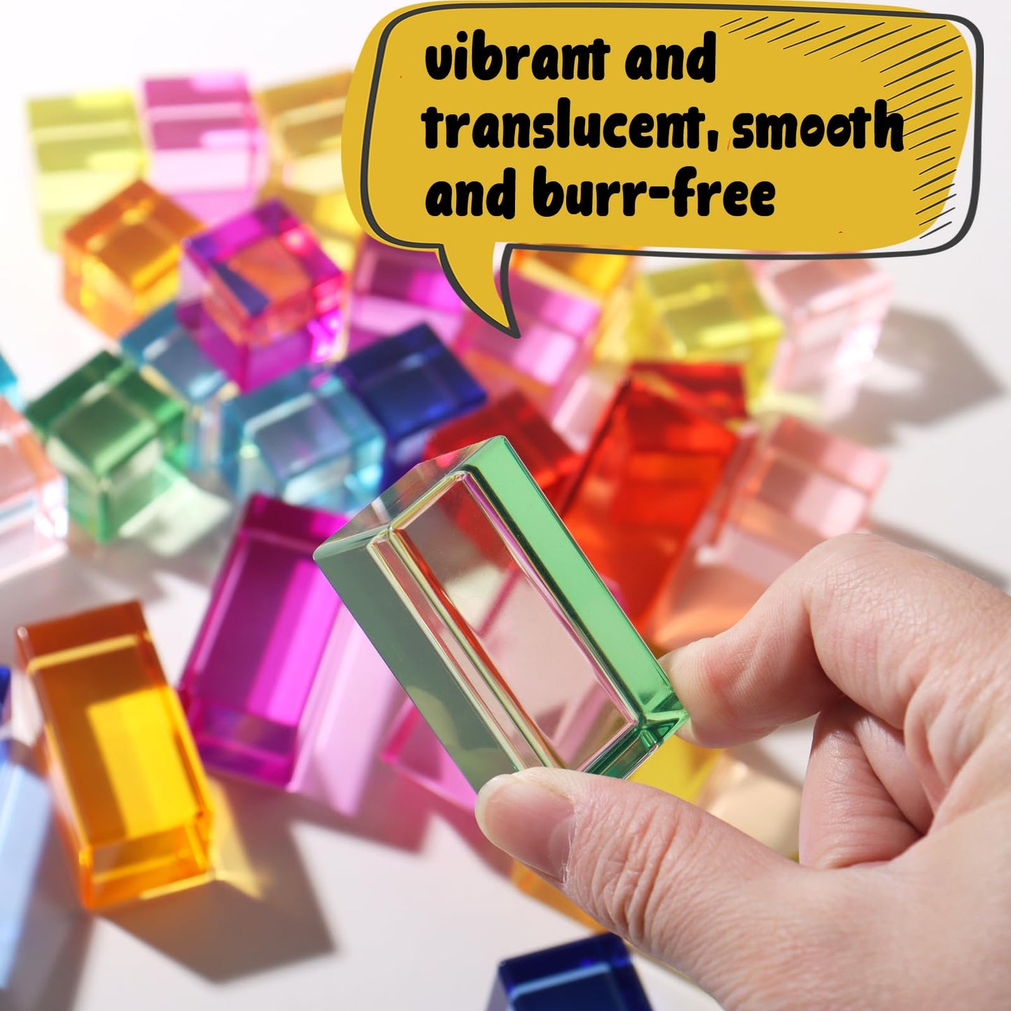 Dinhon 30 Pcs Mixed Acrylic Blocks Set – 10 Long + 20 Cube Rainbow Blocks for Toddlers 1-4