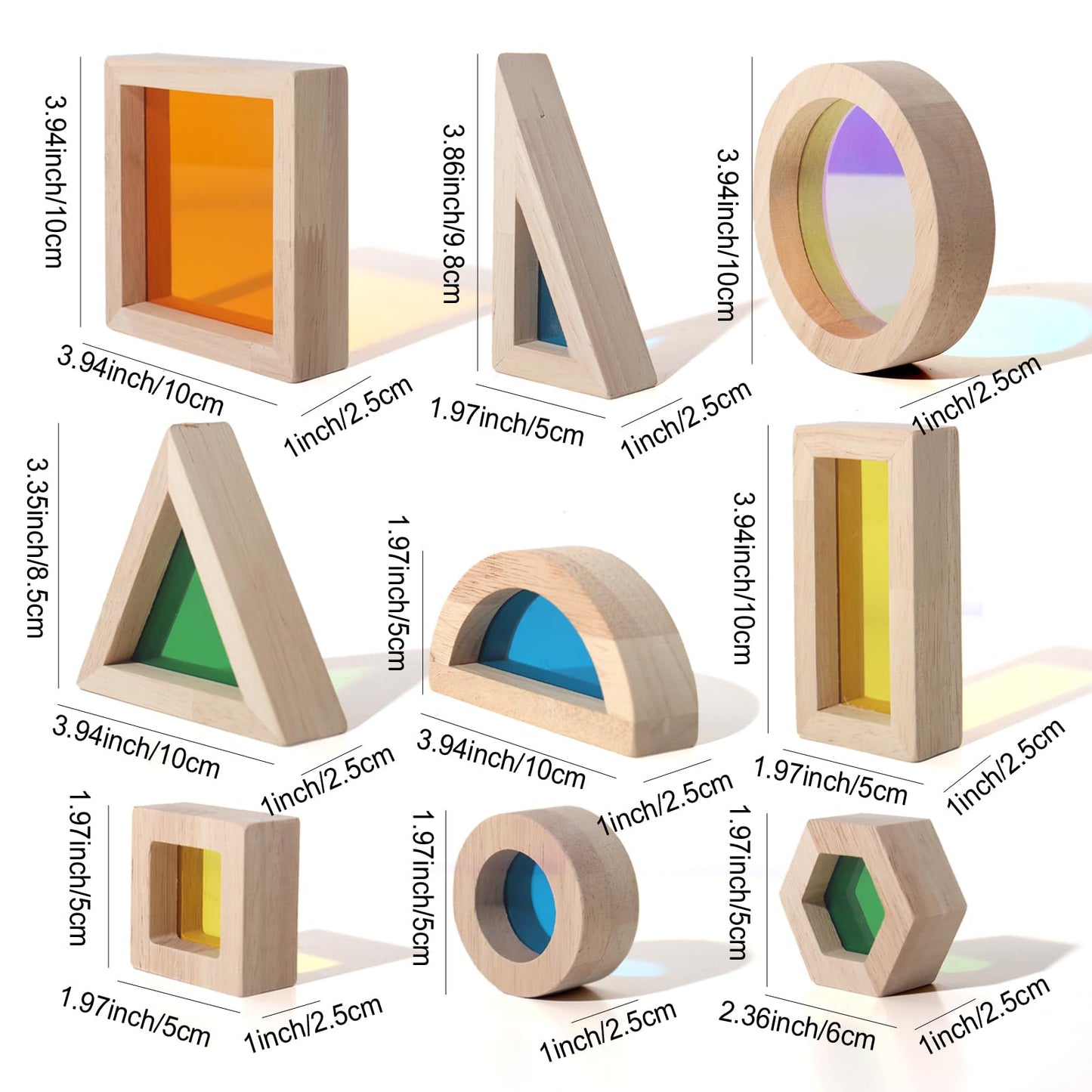Dinhon 32-Piece Rainbow Building Blocks Set – Dual-Material Wooden & Acrylic Blocks for Toddlers and Preschoolers
