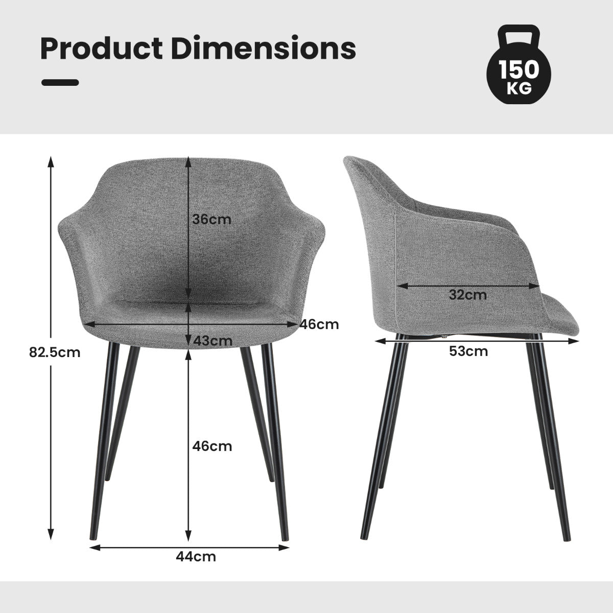 Dining Chairs Set of 4 with Ergonomic Backrest Design and Wide Armrest-White