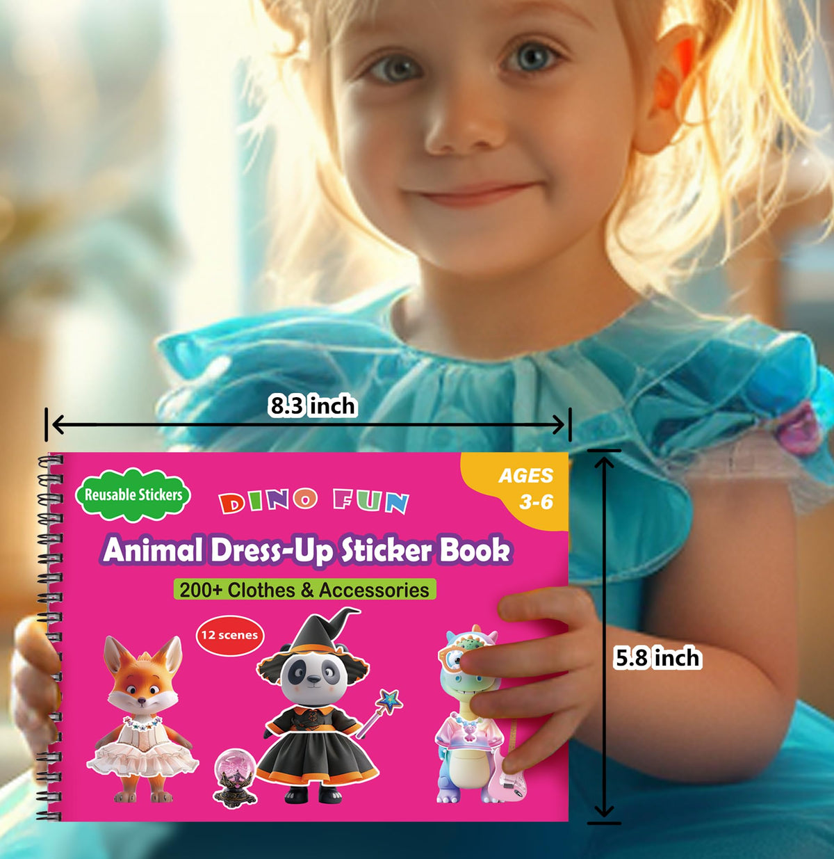 Dino Fun Animal Dress-up Sticker Book for Kids — 12 Animals, 200+ Accessories