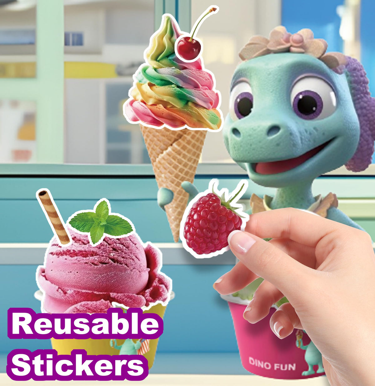 Dino Fun Cooking Sticker Book - 200+ Removable Stickers & 11 Kitchen Scenes for Kids Aged 3-6