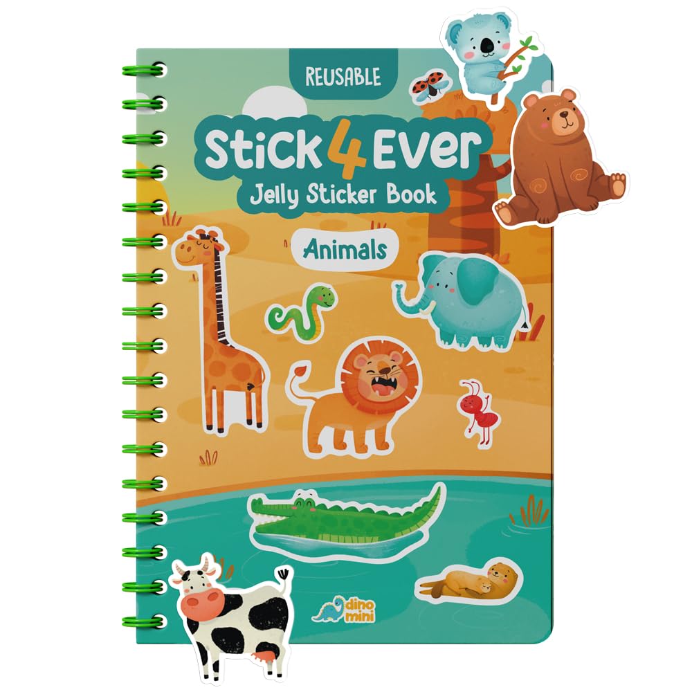 Dino Mini Stick4Ever Jelly Sticker Book – Reusable Waterproof Sticker Book for Kids, Travel Ready (Animals)