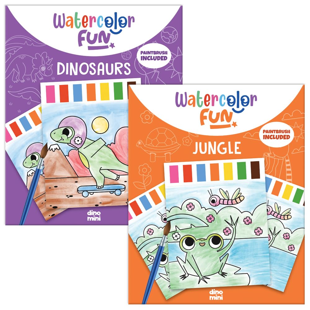 DINO MINI Watercolor Fun Pack – 2 Water-Paint Kits for Kids Aged 4-8 (Dinosaurs & Jungle)
