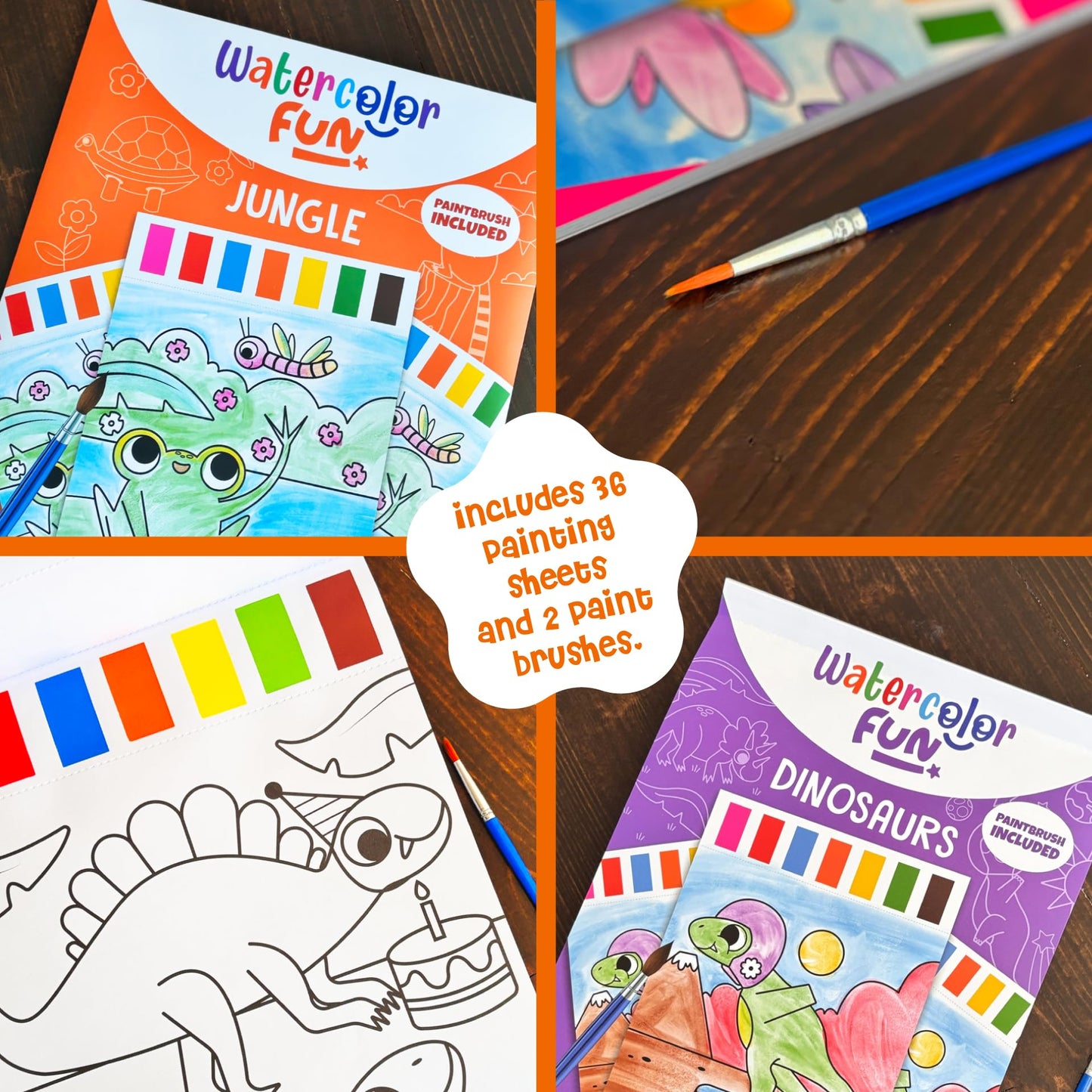 DINO MINI Watercolor Fun Pack – 2 Water-Paint Kits for Kids Aged 4-8 (Dinosaurs & Jungle)