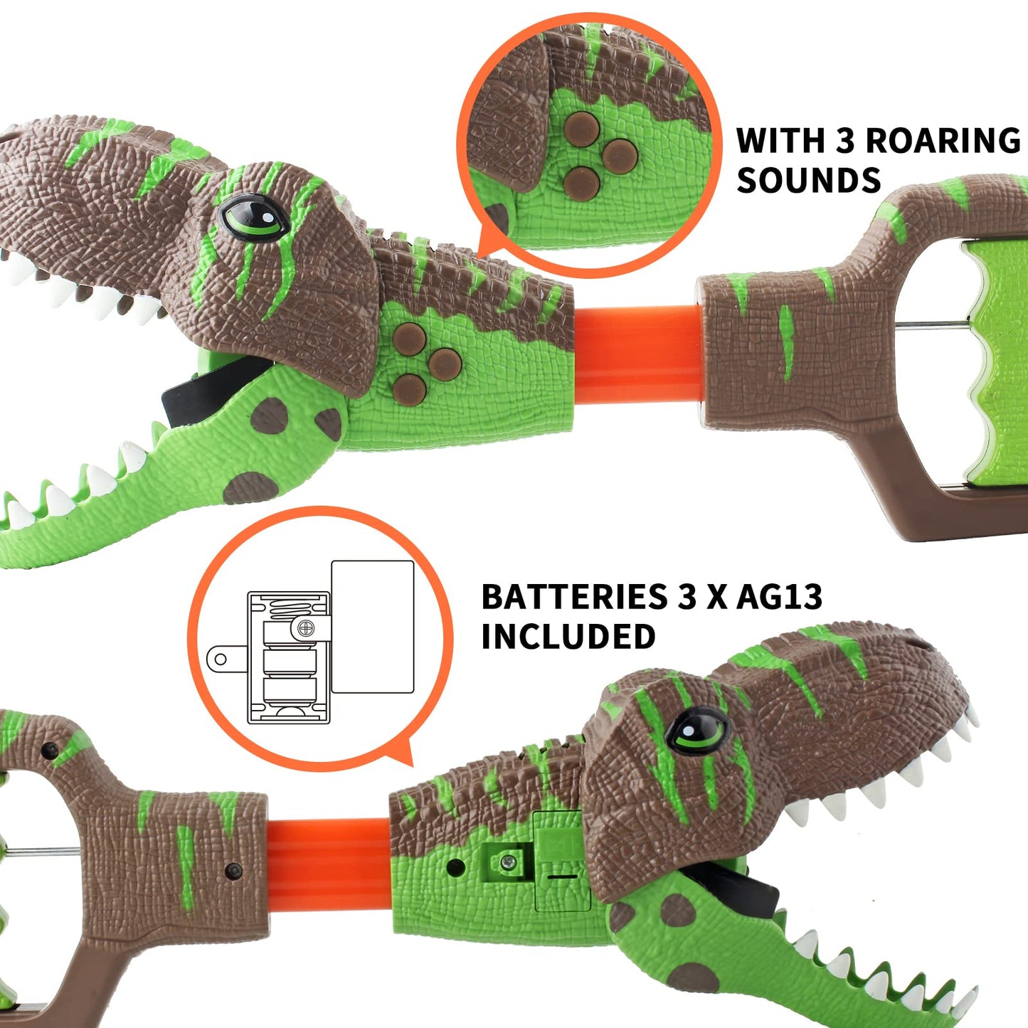 DINOBROS Dinosaur Chomper Toy – 3 Roar Sounds & Light