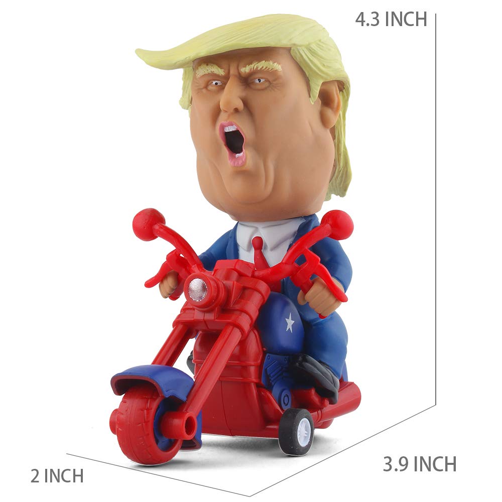 DINOBROS President Donald Trump 2024 Toy Figure on Friction-Powered Motorcycle | Gag Gift for Trump Fans
