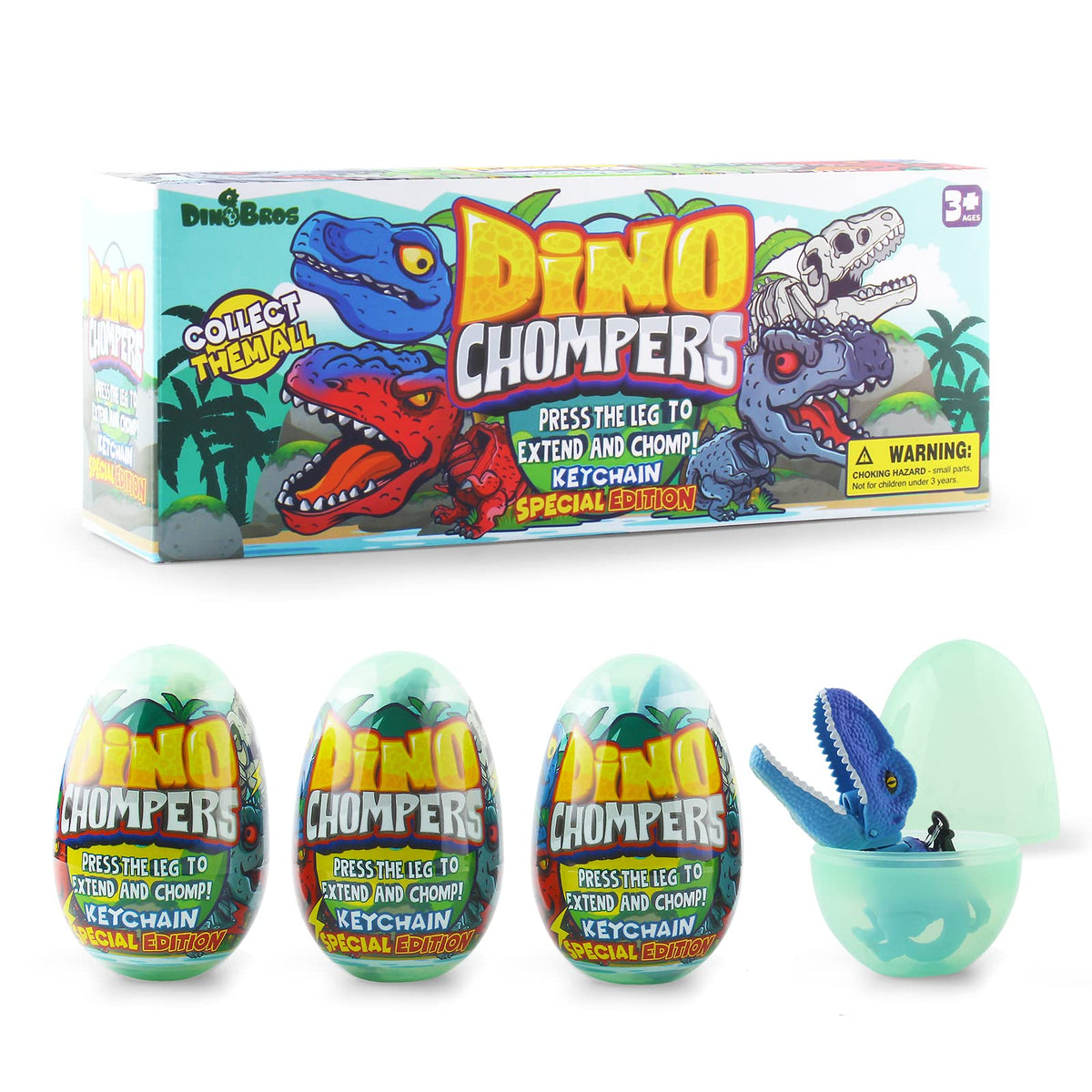 DINOBROS Easter Egg with Dinosaur Toys – 4 Surprise Eggs, 3.15-Inch Dino Chomper Figures, Party Favors