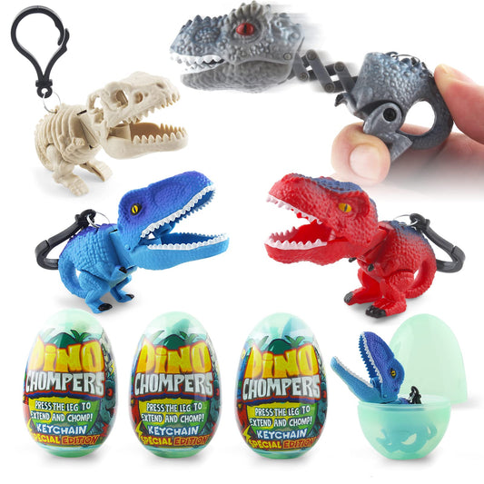 DINOBROS Easter Egg with Dinosaur Toys – 4 Surprise Eggs, 3.15-Inch Dino Chomper Figures, Party Favors