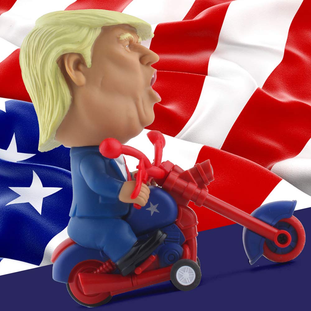 DINOBROS President Donald Trump 2024 Toy Figure on Friction-Powered Motorcycle | Gag Gift for Trump Fans