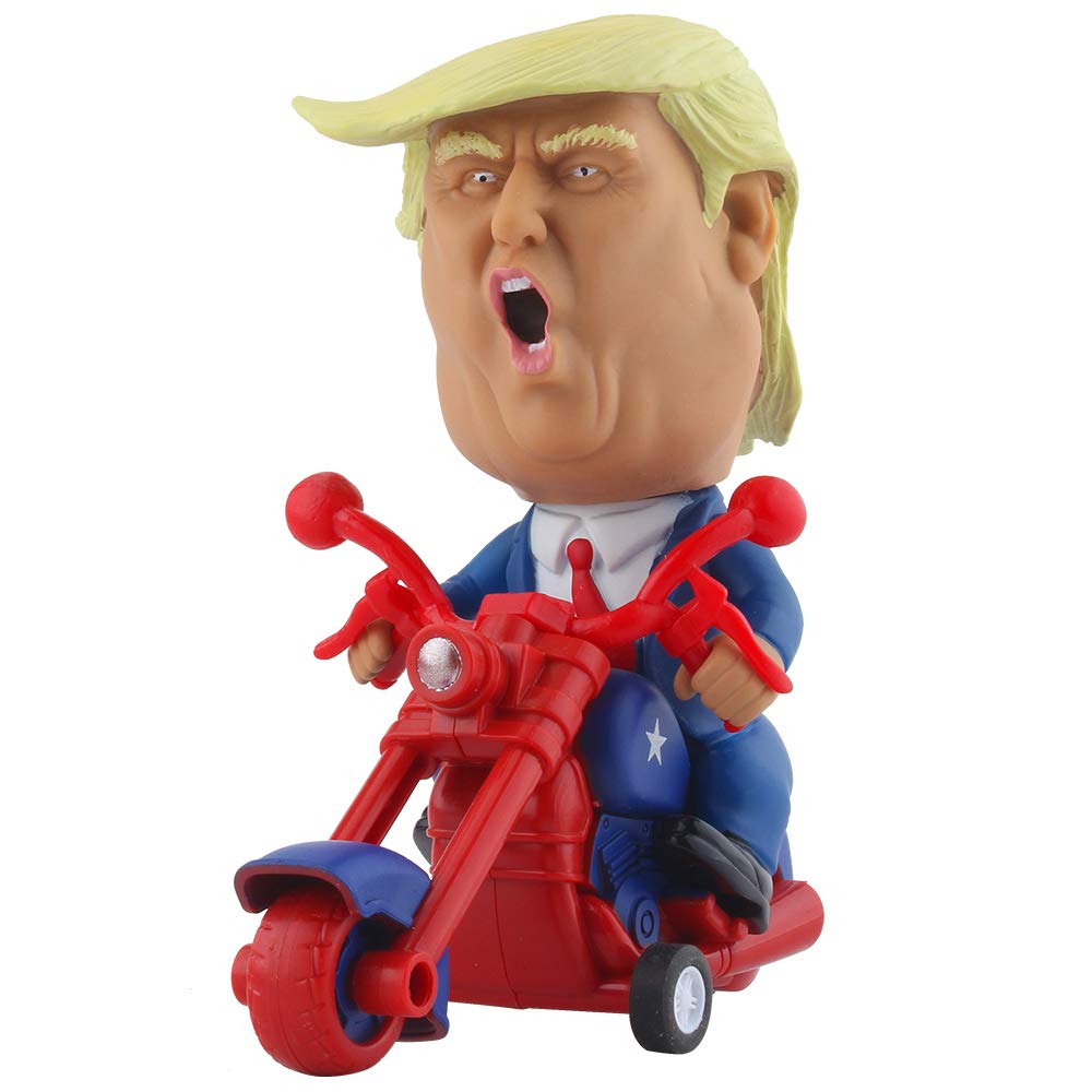 DINOBROS President Donald Trump 2024 Toy Figure on Friction-Powered Motorcycle | Gag Gift for Trump Fans