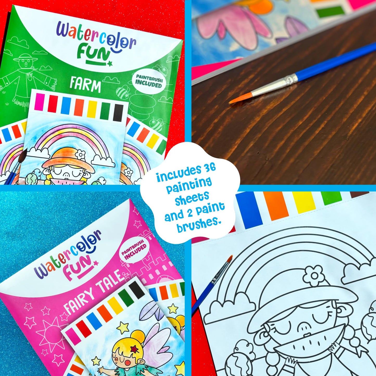 DINO MINI Watercolor Fun Value Pack | 2 Paint with Water Kits for Toddlers & Kids Aged 4-8 | Travel Activities | Screen-Free Gift (Farm & Fairy Tale)
