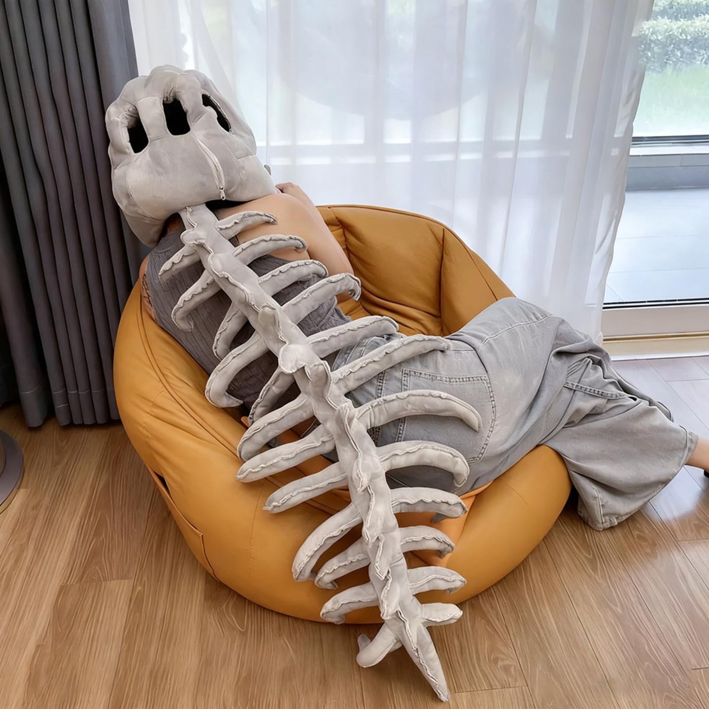 Dinosaur Skeleton Plush Costume – 3D Spinosaurus with Skull Headpiece & Spine (29.5in)