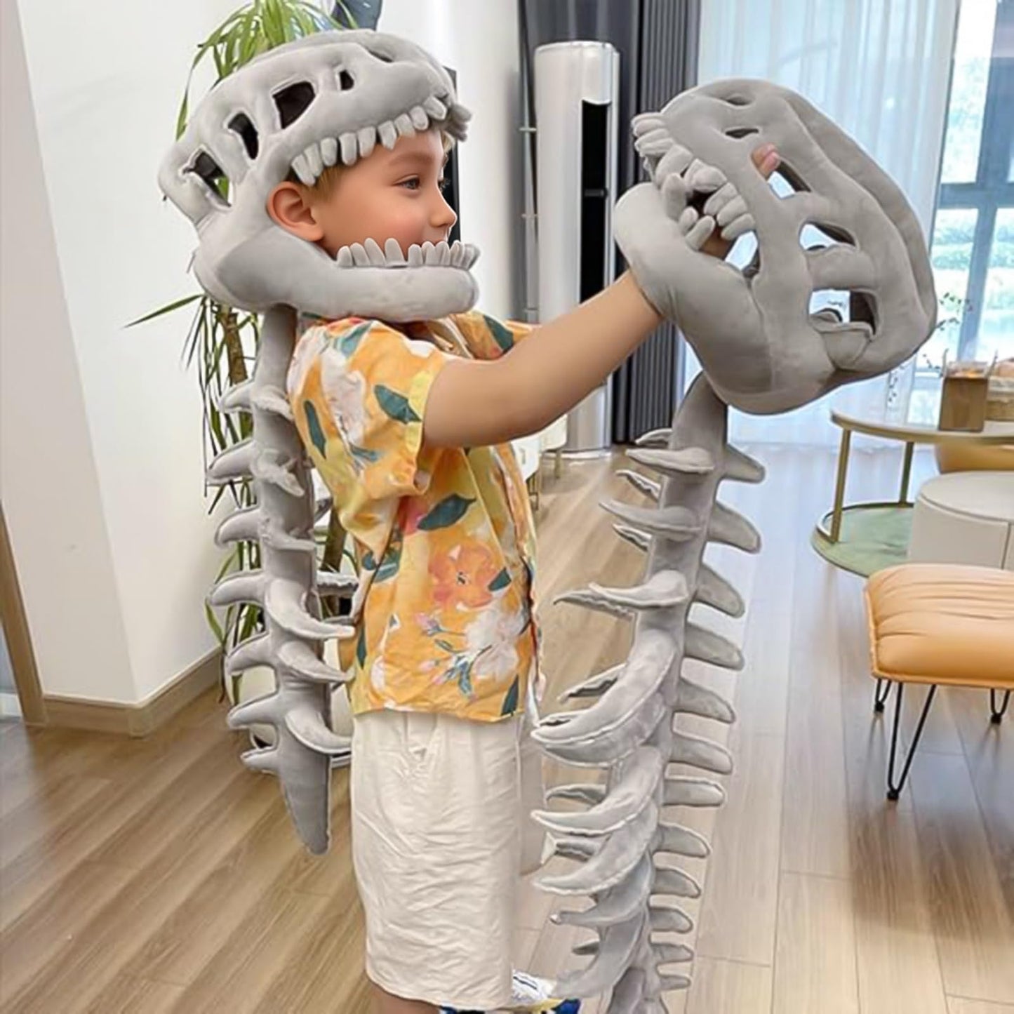 Dinosaur Skeleton Plush Costume – 3D Spinosaurus with Skull Headpiece & Spine (29.5in)