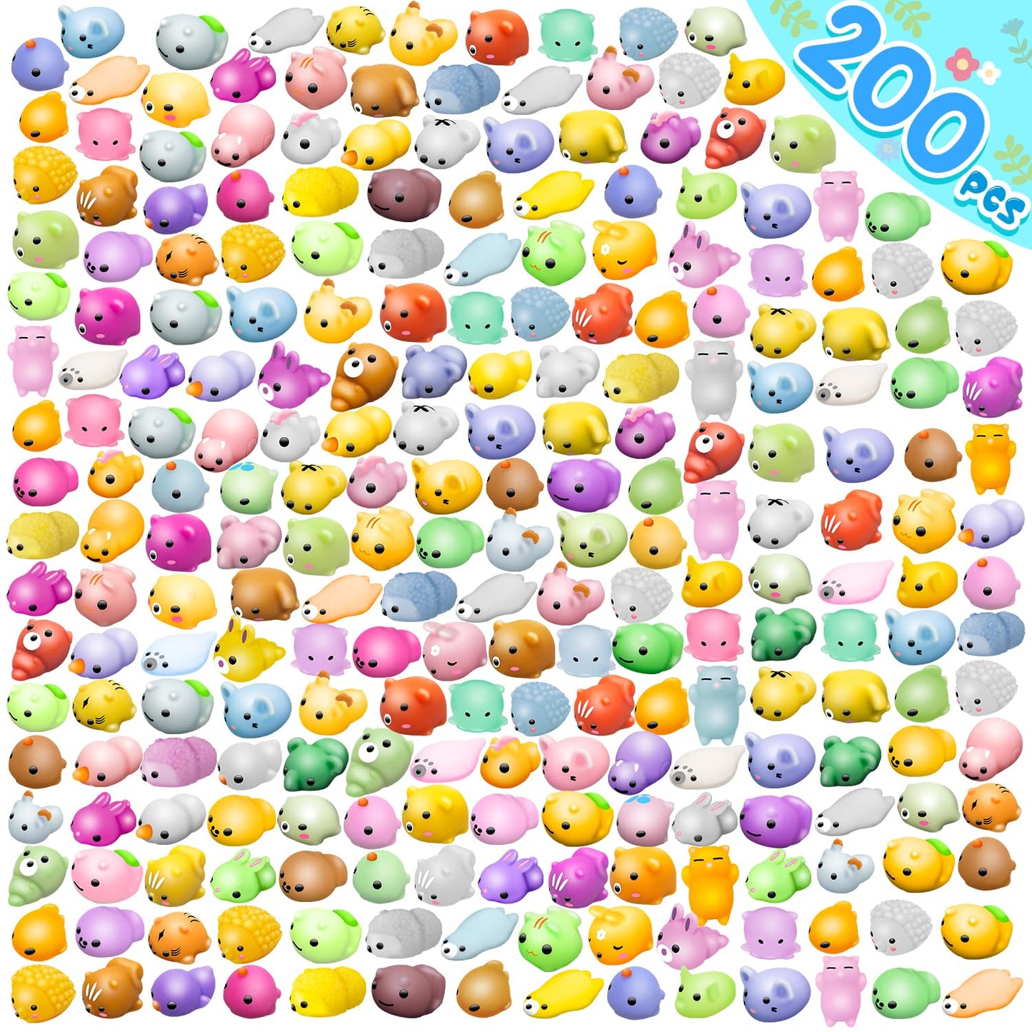 Dioju 200 Pcs Mochi Squishy Toys – Mini Kawaii Sensory Fidget Bulk Pack for Kids and Parties