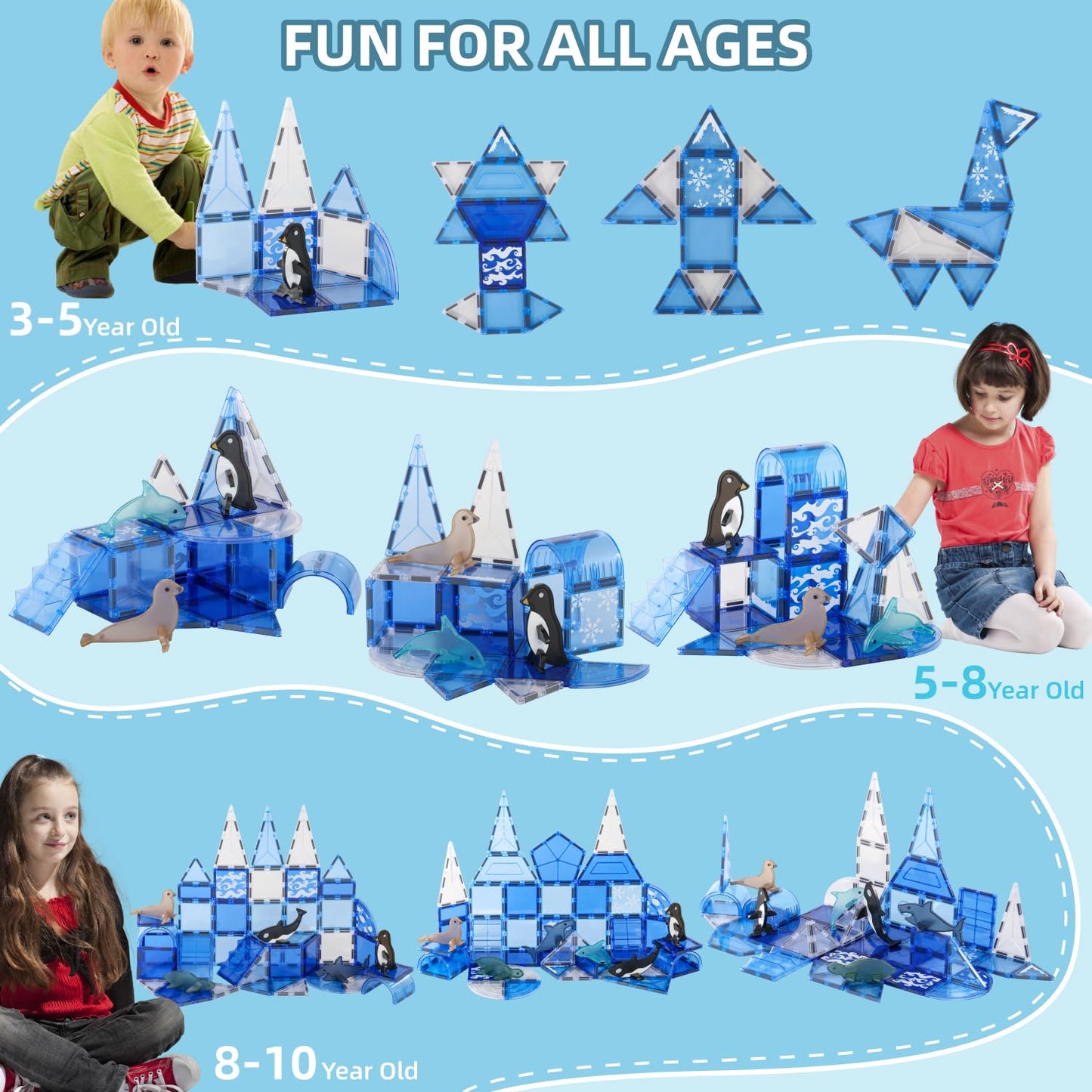 Diophso Arctic Animals Magnetic Tiles – 6 Sea Creatures for Kids Aged 4-8