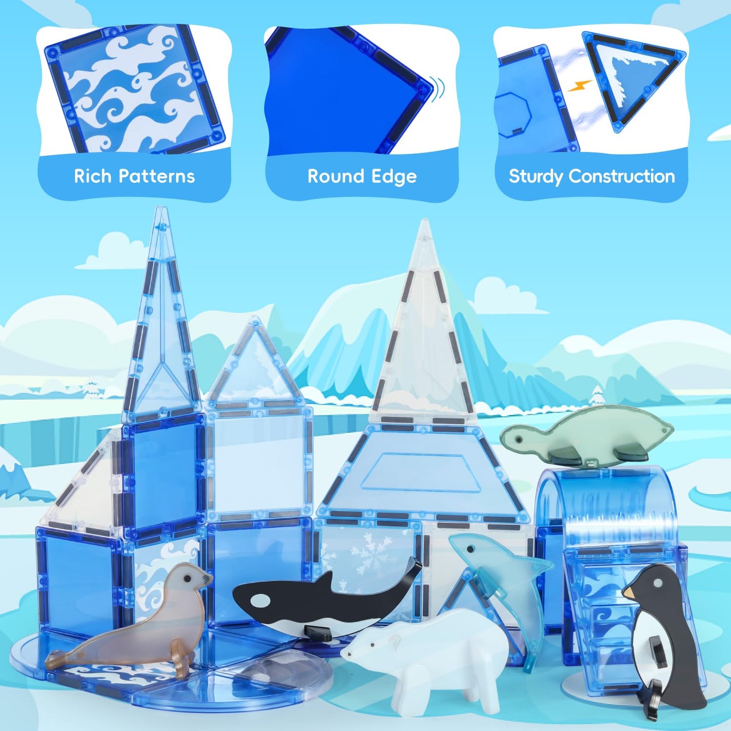 Diophso Arctic Animals Magnetic Tiles – 6 Sea Creatures for Kids Aged 4-8