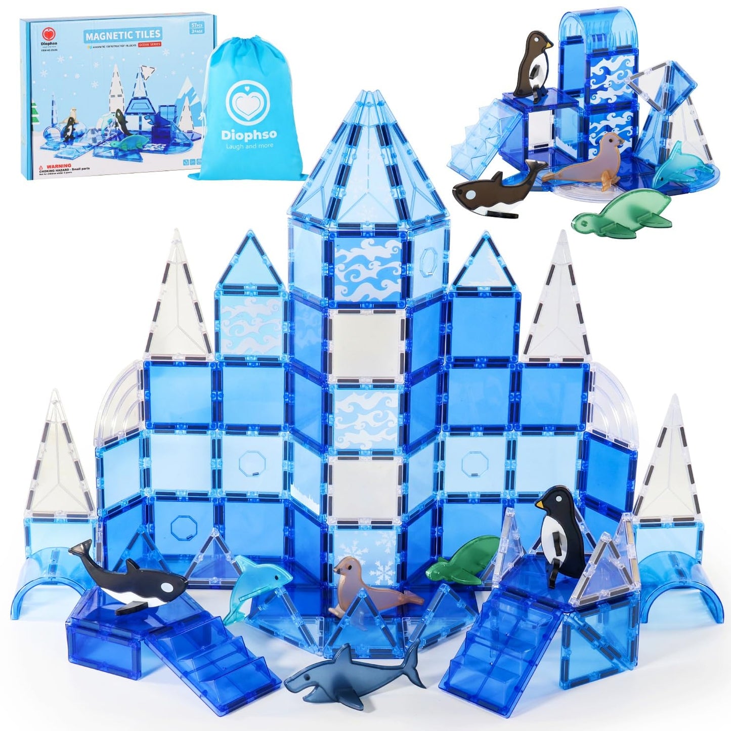 Diophso Arctic Animals Magnetic Tiles – 6 Sea Creatures for Kids Aged 4-8