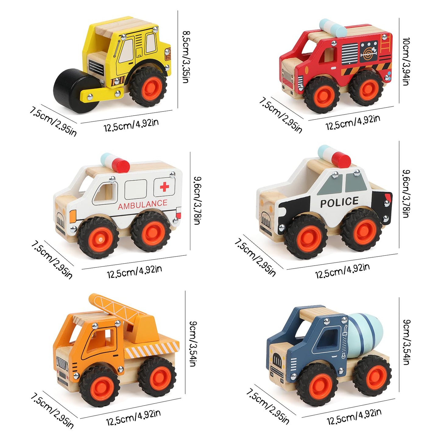 DIPALENT 6-Pcs Wooden Cars for Toddlers 1-3 | Push & Go Montessori Vehicle Toys
