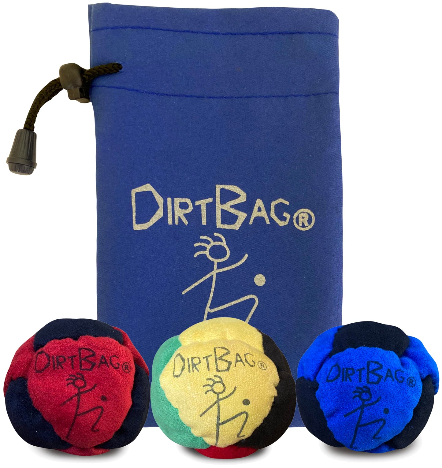 DIRTBAG Classic Footbag 3-Pack with Pouch - Red, Rasta & Blue