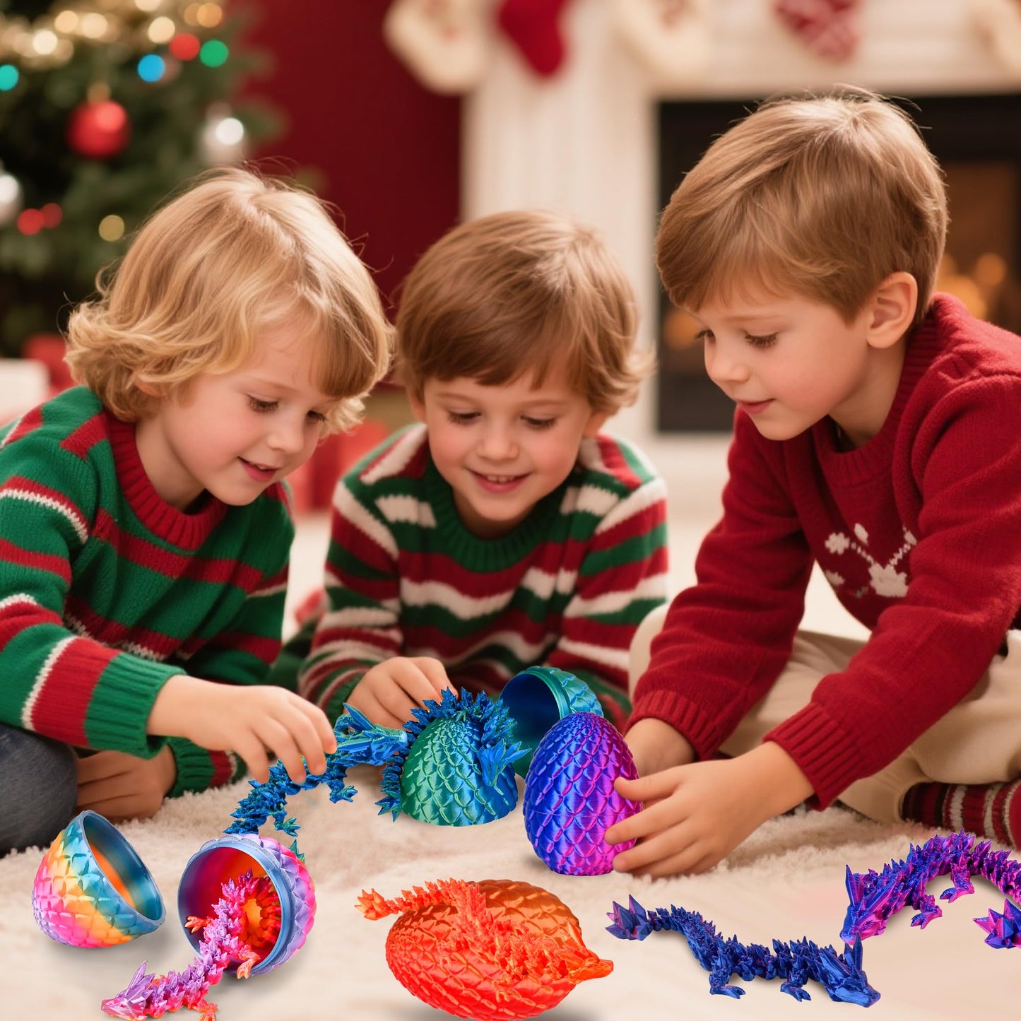 DIRMXRY 3D Printed Dragon Eggs Toys – 4pc Crystal Dragons for Kids 8-13, Easter & Christmas Gift Set