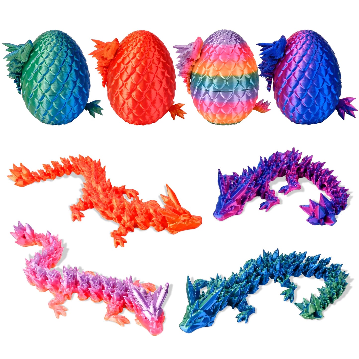 DIRMXRY 3D Printed Dragon Eggs Toys – 4pc Crystal Dragons for Kids 8-13, Easter & Christmas Gift Set