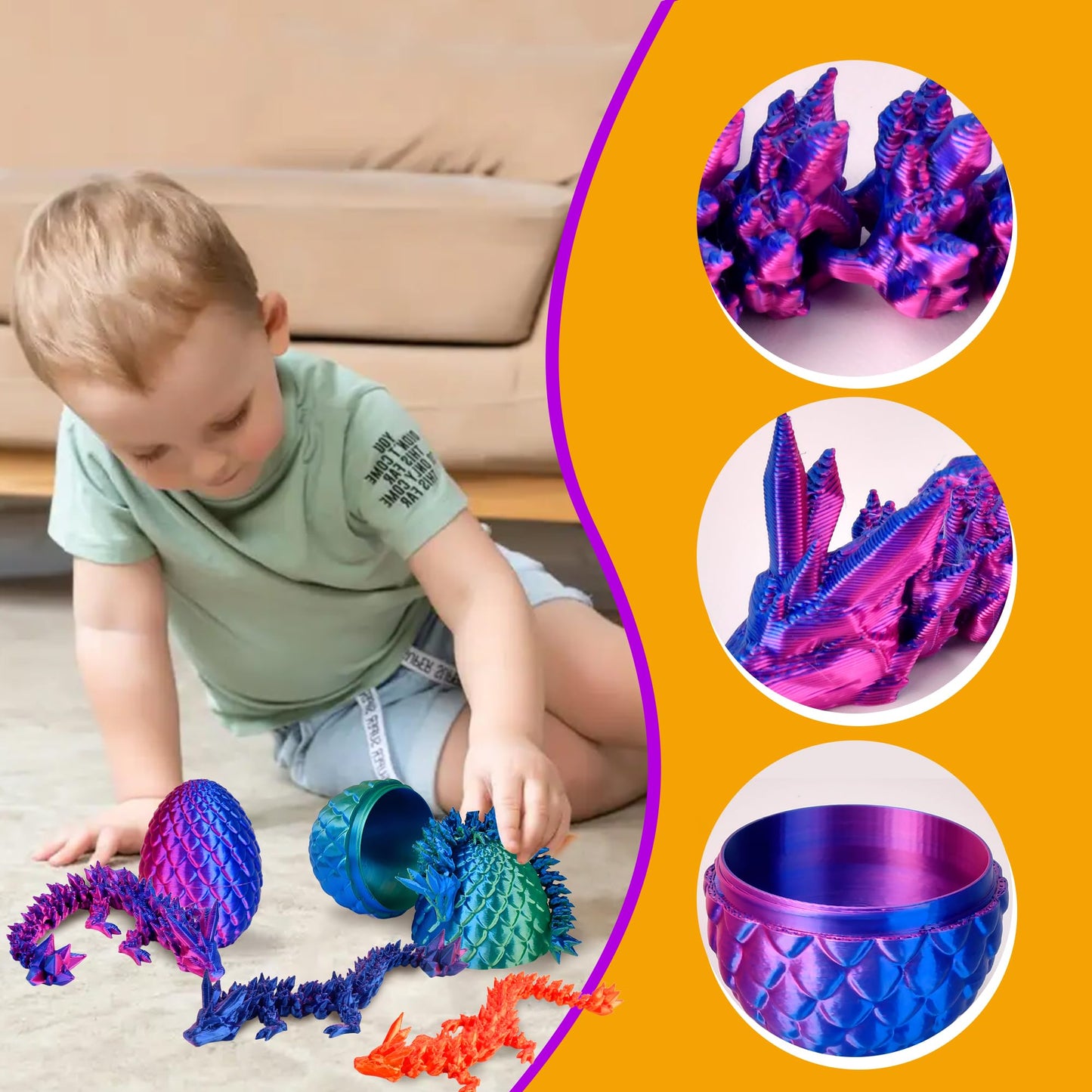 DIRMXRY 3D Printed Dragon Eggs Toys – 4pc Crystal Dragons for Kids 8-13, Easter & Christmas Gift Set
