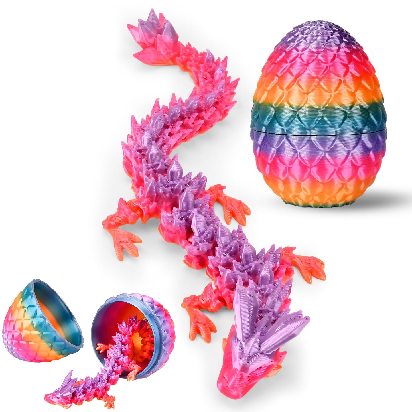 DIRMXRY 3D Printed Dragon Eggs Toys – 4pc Crystal Dragons for Kids 8-13, Easter & Christmas Gift Set