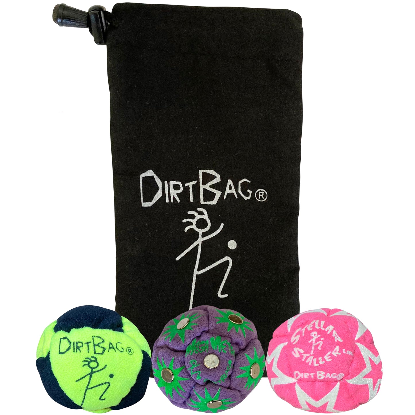 Dirtbag All Star Footbag 3 Pack with Pouch – Handmade Premium Quality, Bright Fluorescent Yellow/Black