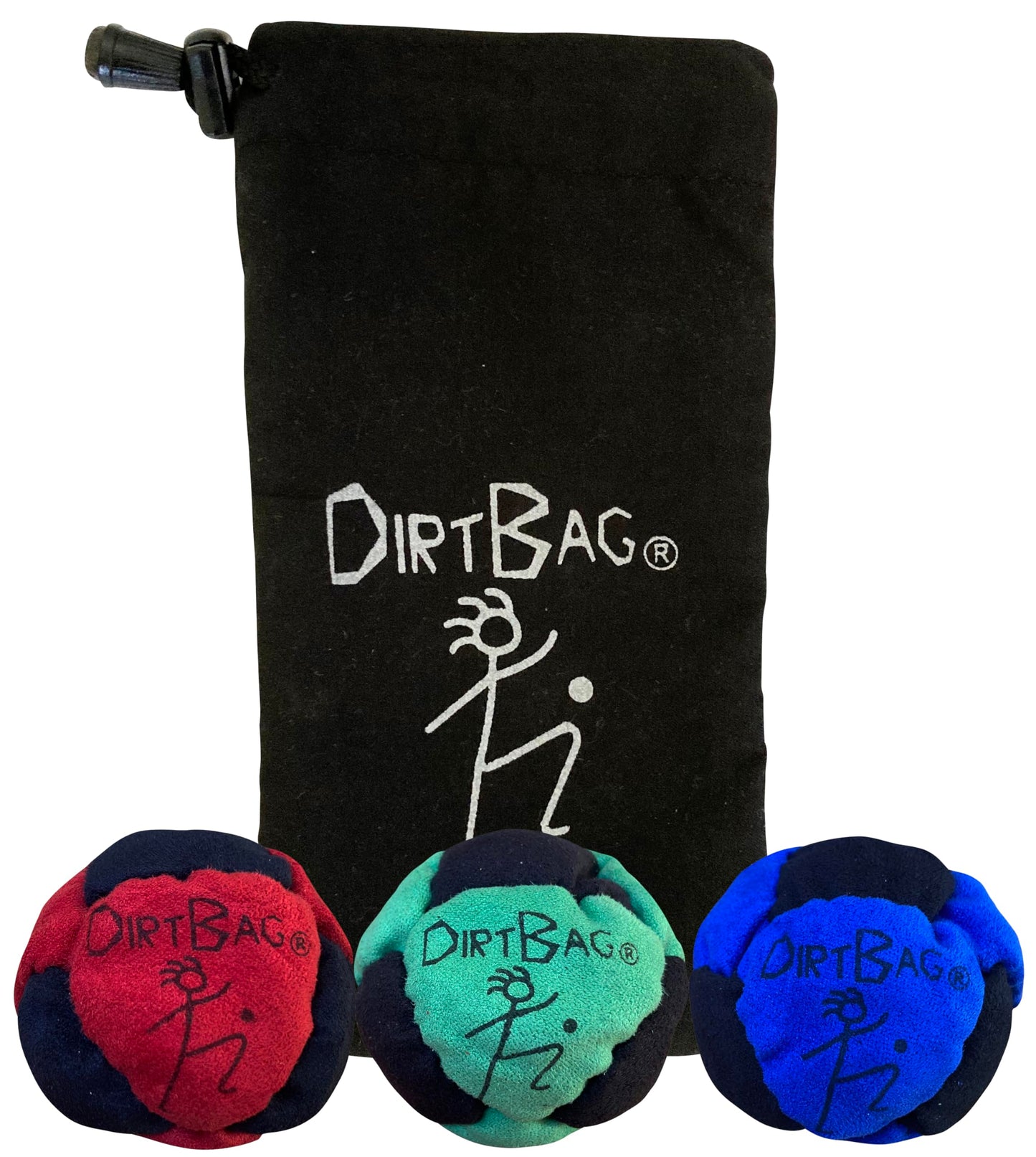 DIRTBAG Classic Footbag 3-Pack with Black Pouch – Red, Green, and Blue