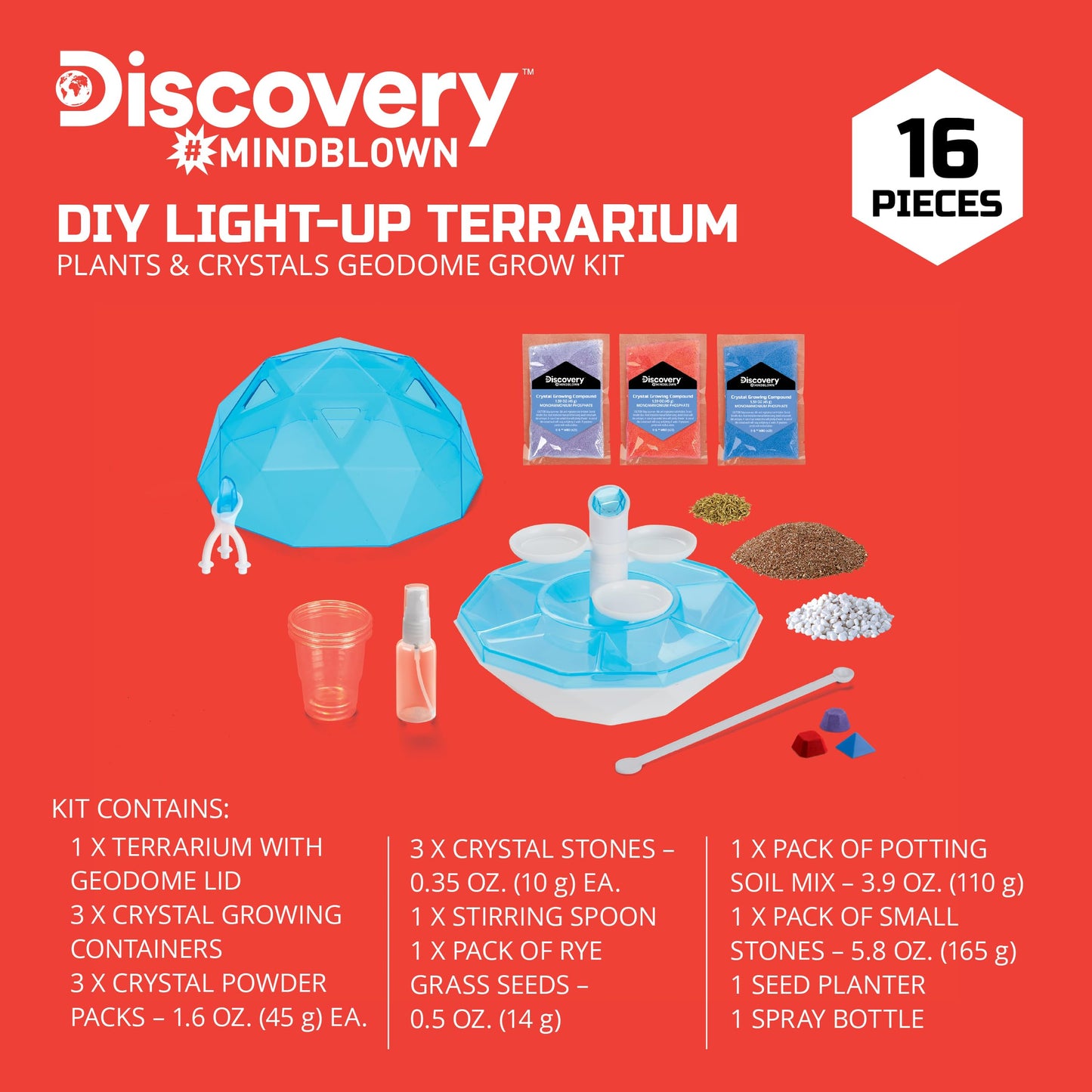 Discovery DIY Light-Up LED Terrarium Kit | Geodome Grow Crystal Formations