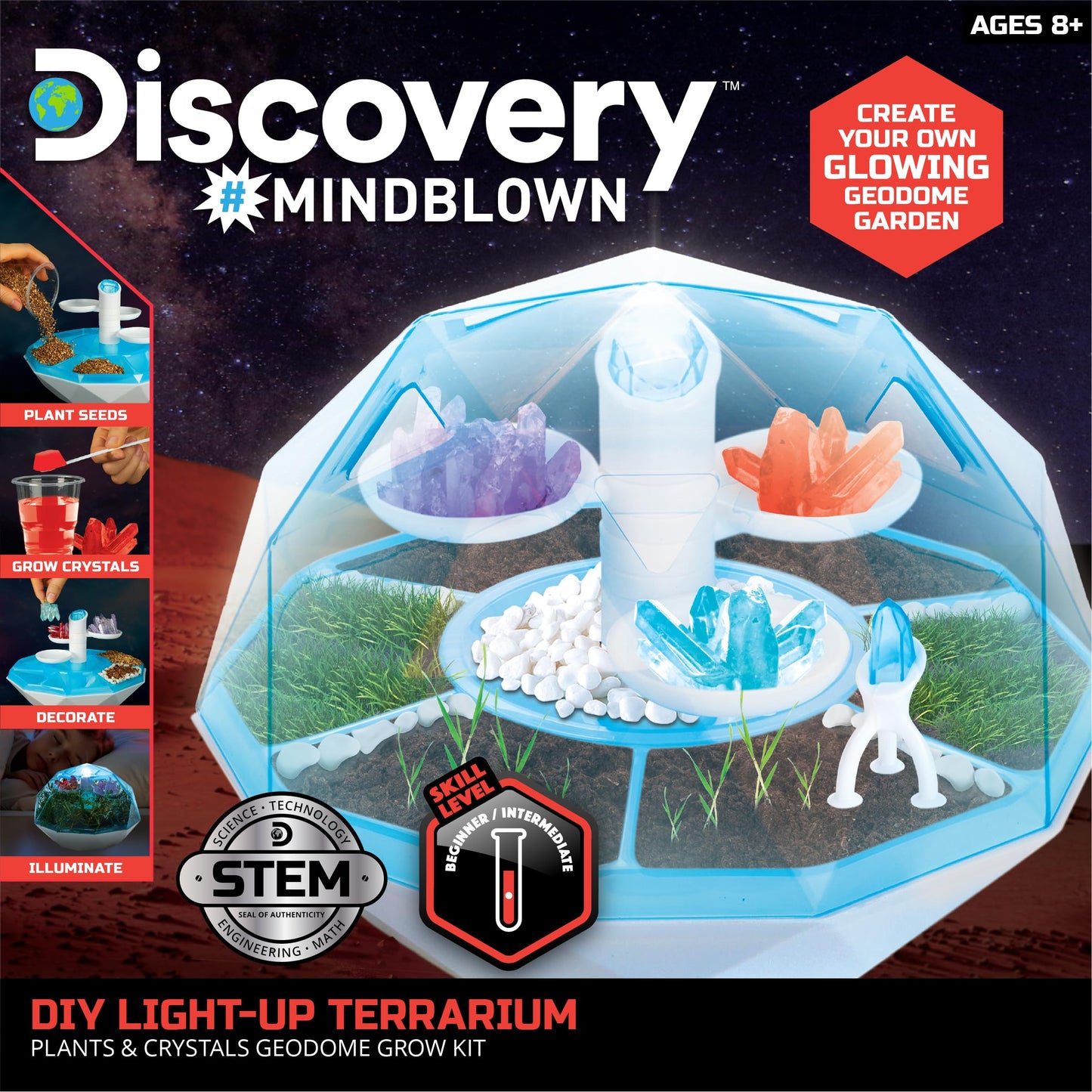 Discovery DIY Light-Up LED Terrarium Kit | Geodome Grow Crystal Formations
