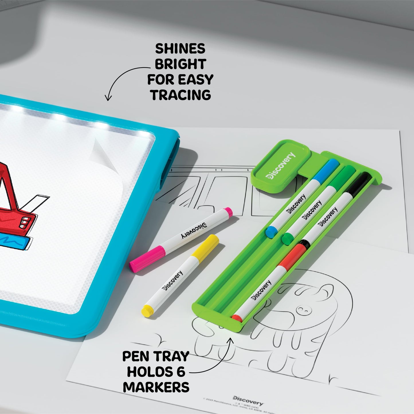 Discovery Glow Tracing Light-Up Art Tablet – 10 Templates, 10 Blank Sheets, 6 Washable Markers