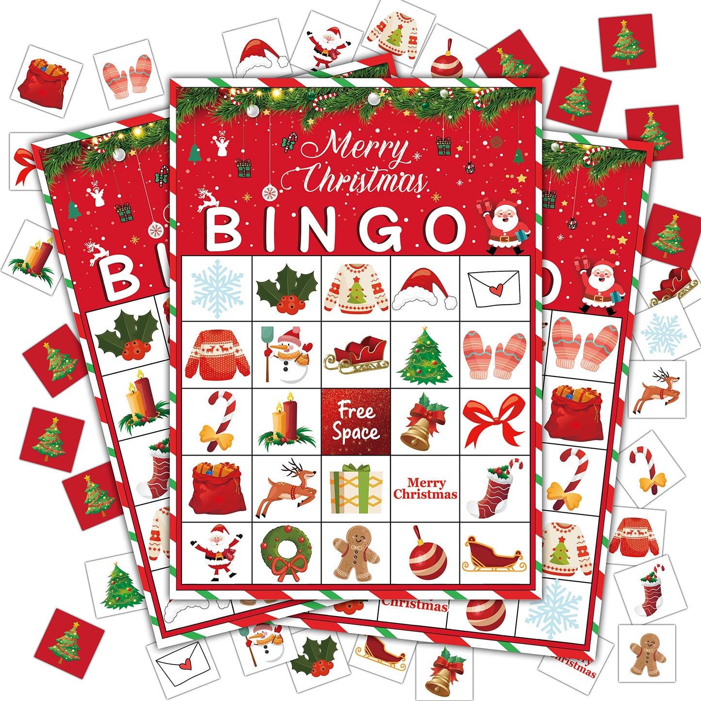 Disfuco Christmas Bingo Game – 24-Player Family & Party Bingo Cards with Chips