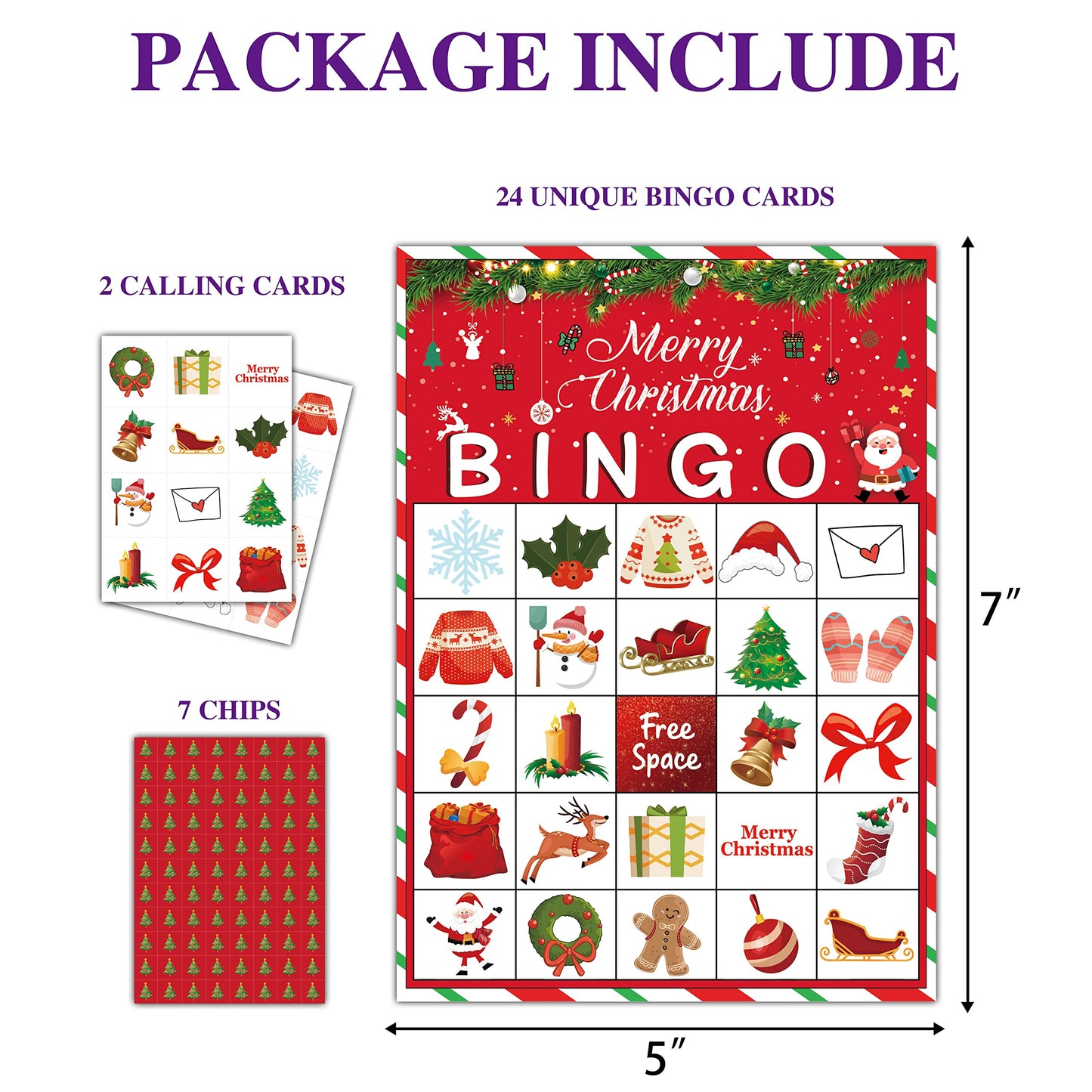 Disfuco Christmas Bingo Game – 24-Player Family & Party Bingo Cards with Chips