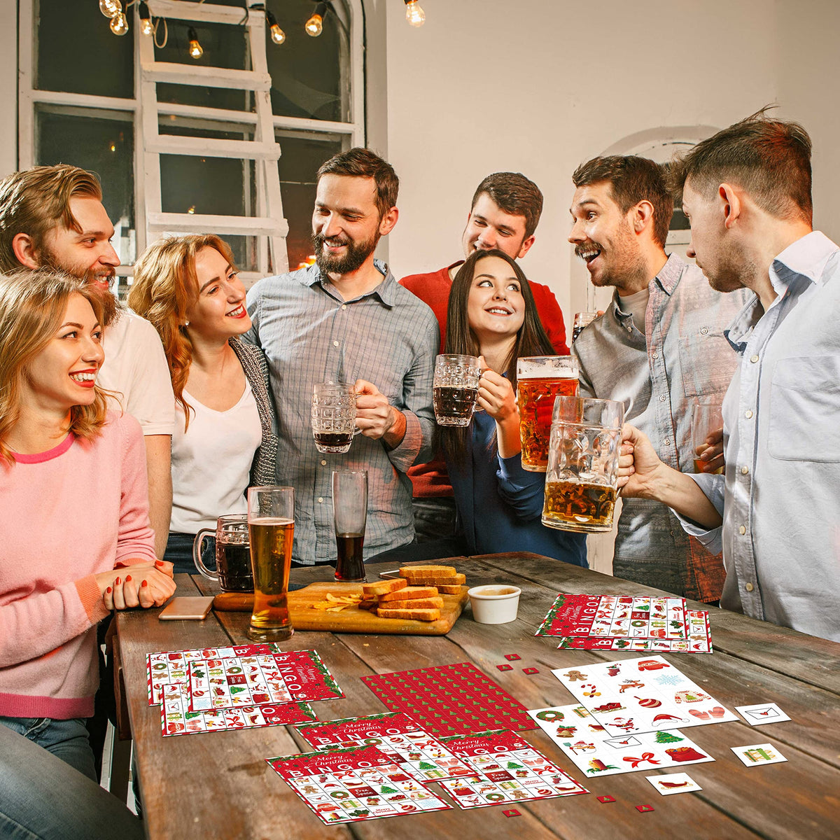 Disfuco Christmas Bingo Game – 24-Player Family & Party Bingo Cards with Chips