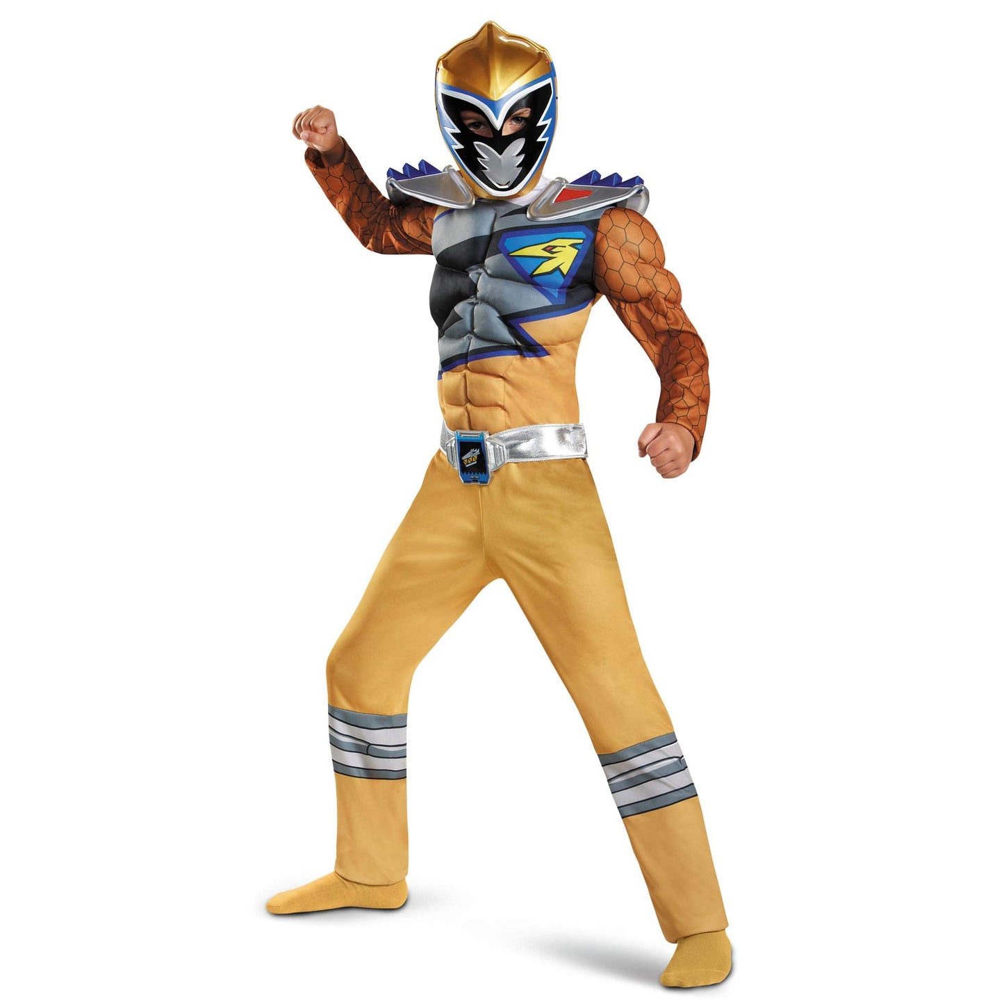 Disguise Gold Power Rangers Dino Charge Classic Muscle Costume – Small (4-6) with Mask
