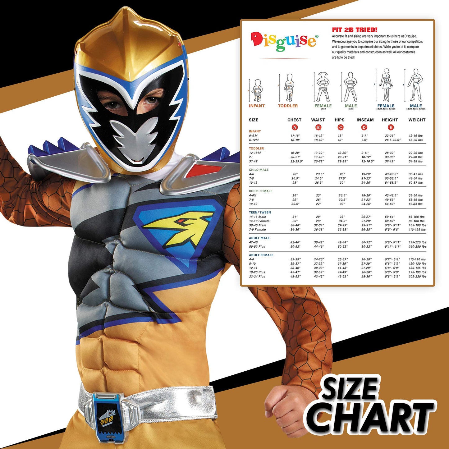 Disguise Gold Power Rangers Dino Charge Classic Muscle Costume – Small (4-6) with Mask