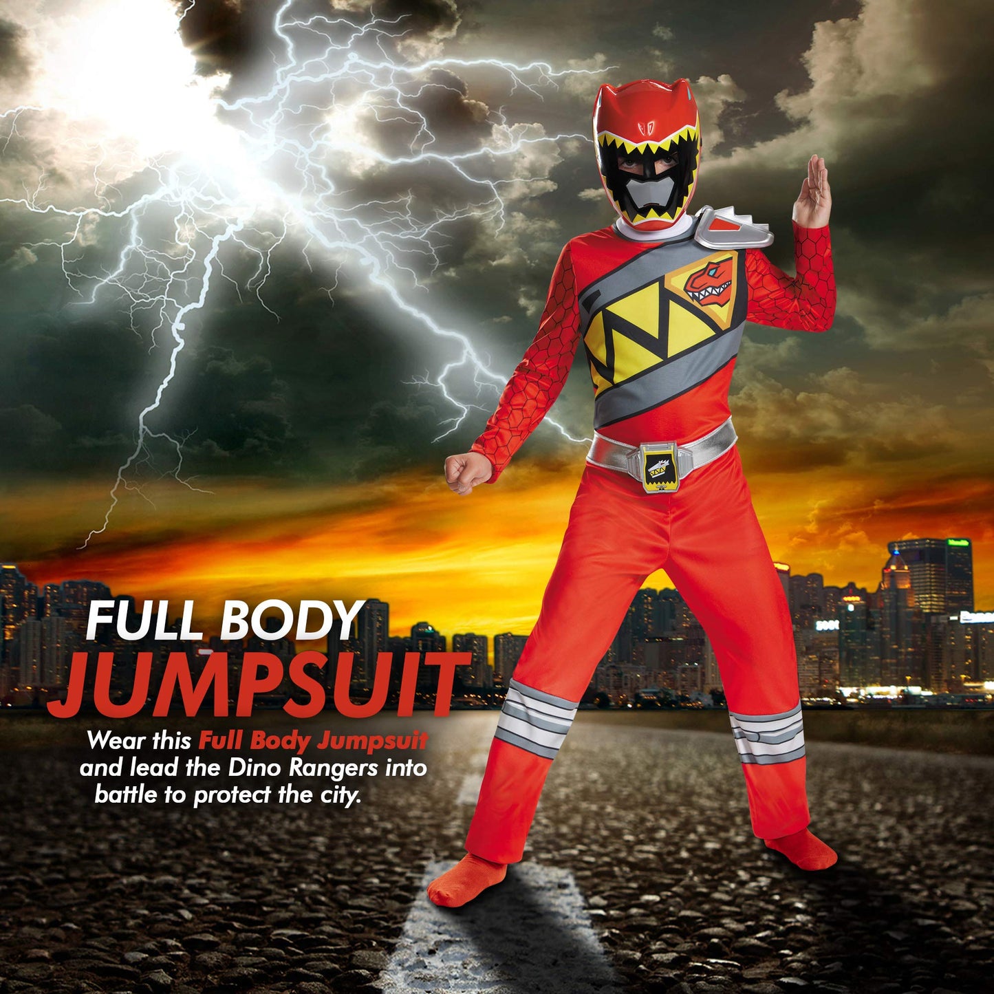 Disguise Red Power Rangers Costume for Kids - Official Licensed Red Ranger Dino Charge Jumpsuit & Mask (Medium 7-8)