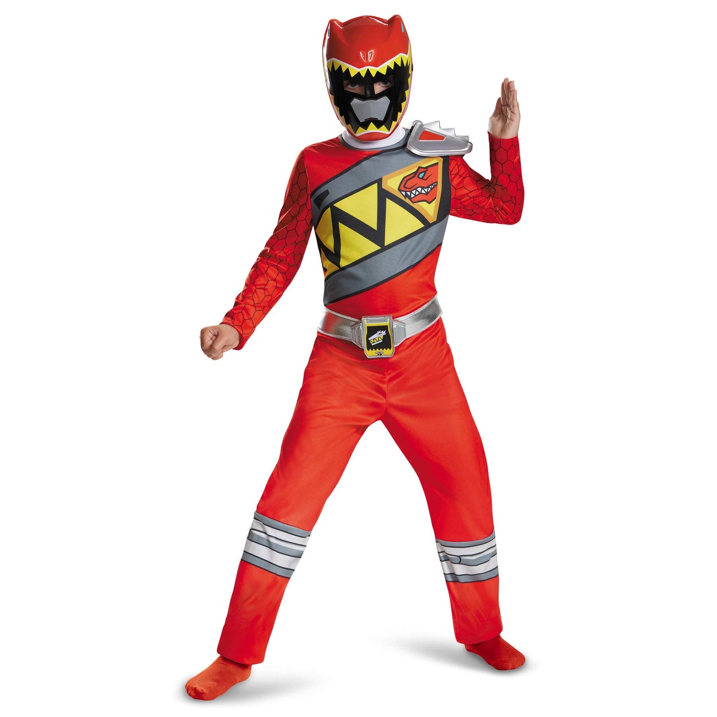 Disguise Red Power Rangers Costume for Kids - Official Licensed Red Ranger Dino Charge Jumpsuit & Mask (Medium 7-8)