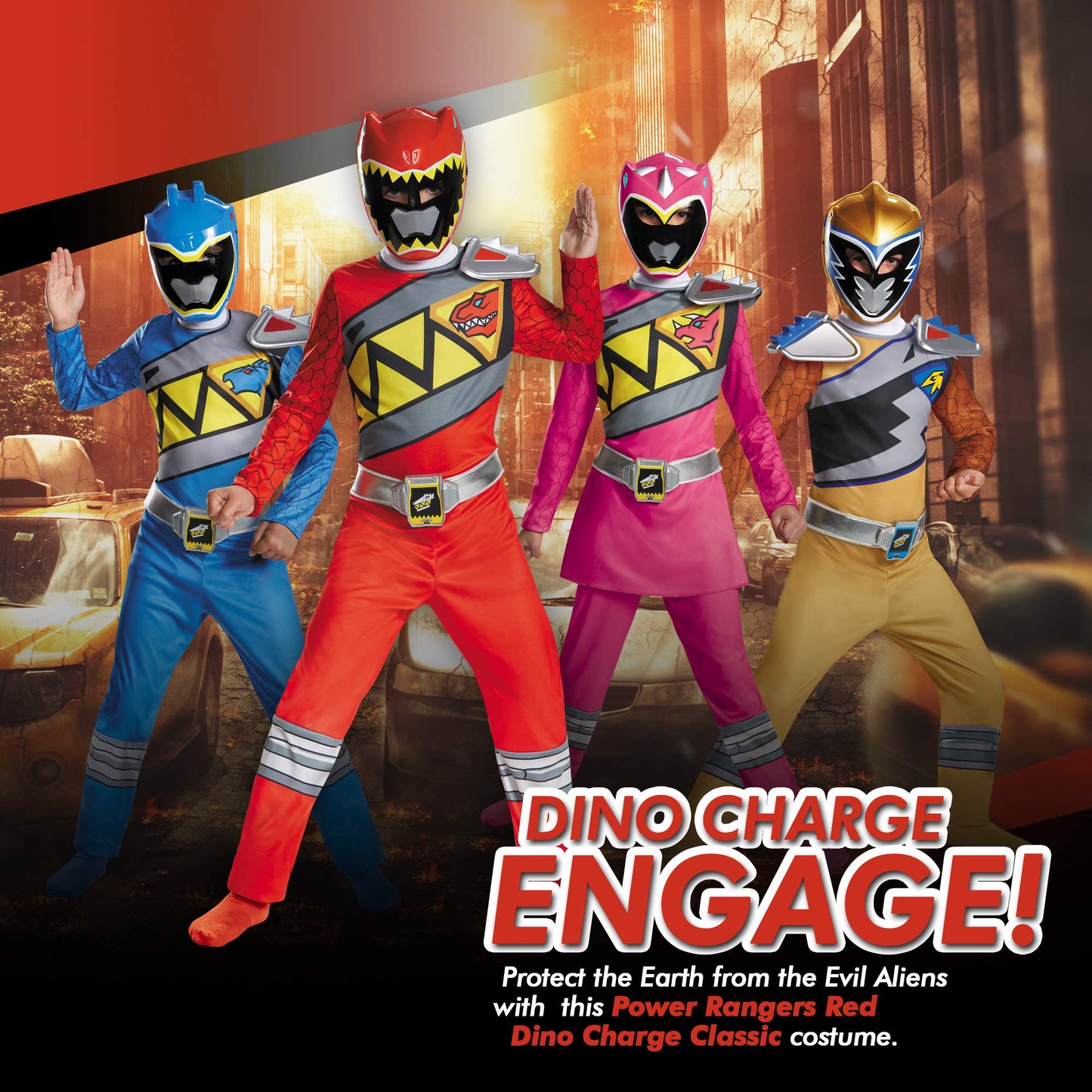 Disguise Red Power Rangers Costume for Kids - Official Licensed Red Ranger Dino Charge Jumpsuit & Mask (Medium 7-8)